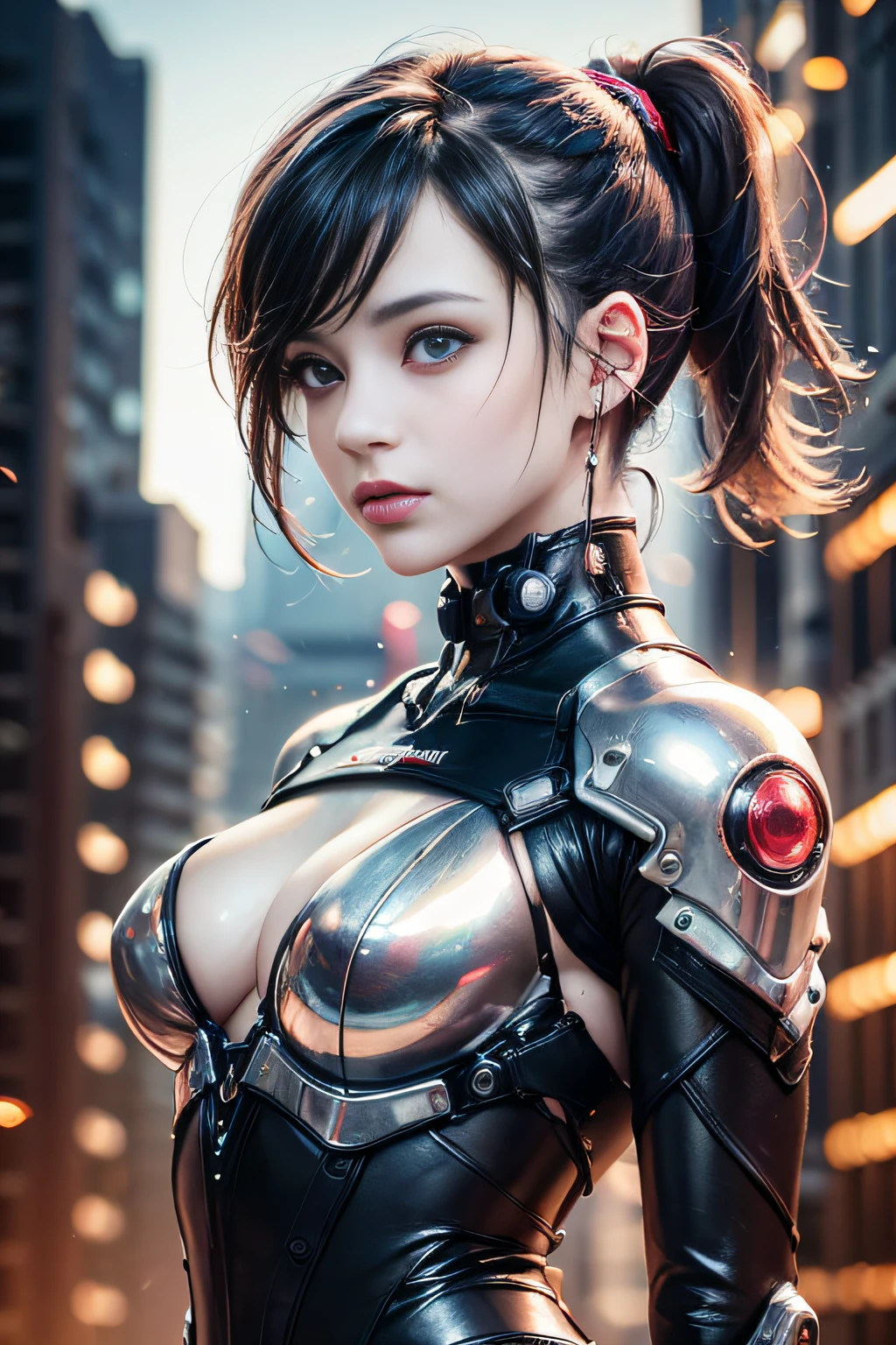 (top-quality,8K,32K,​masterpiece,nffsw:1.3),超A high resolution,(Photorealsitic:1.4),Raw photo, cyber punk Girl, Cute face in detail, Cyberpunk Hair, Cyberpunk Fashion, Very detailed clothes, Half body shot,
,Background of the cyberpunk world, Backlight effect, Lens Flare, depth of fields,CBPKV5