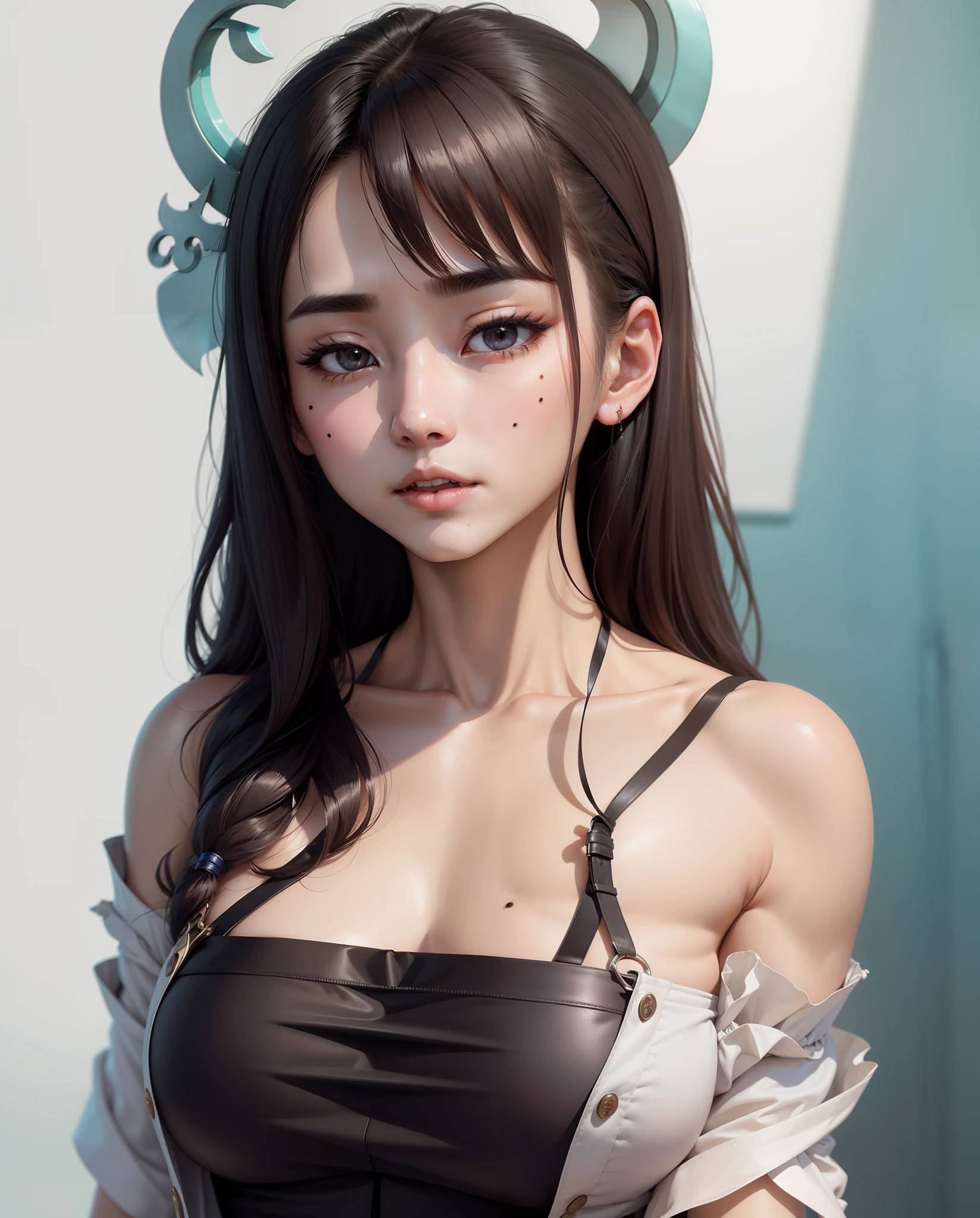 ((Best quality)), ((Masterpiece)), ((Realstic)) Hyper-detailed photograph of a girl. Chun- li,doux charmant,(Visages asiatiques 1.2),(Action de combat) ((Chun- li)), (The tip protrudes slightly1.2),(Double chignon blanc),dressed in (Petit micro-string noir, Micro-bikini noir:Star pattern ) , ((beautiful and aesthetic)), Muscular Fit Body Abs, sexy, sous-seins, chaud, (Cream gradient background)