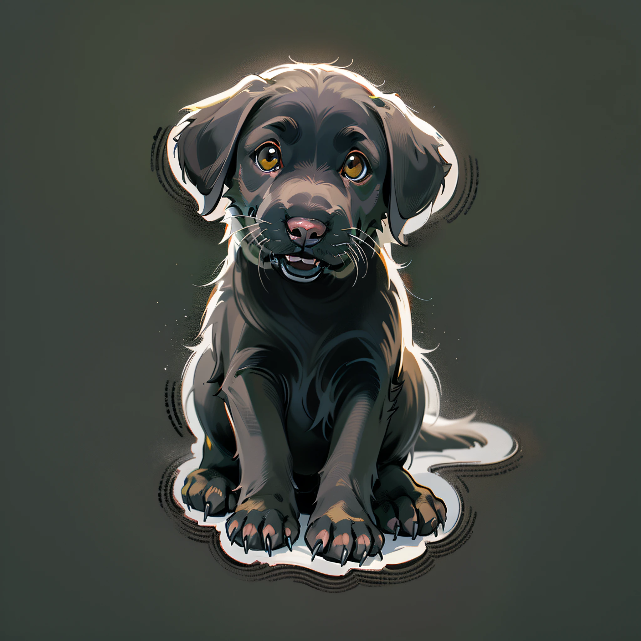 sticker, black labrador retriever, cute, puppy, , white background, 1dog,