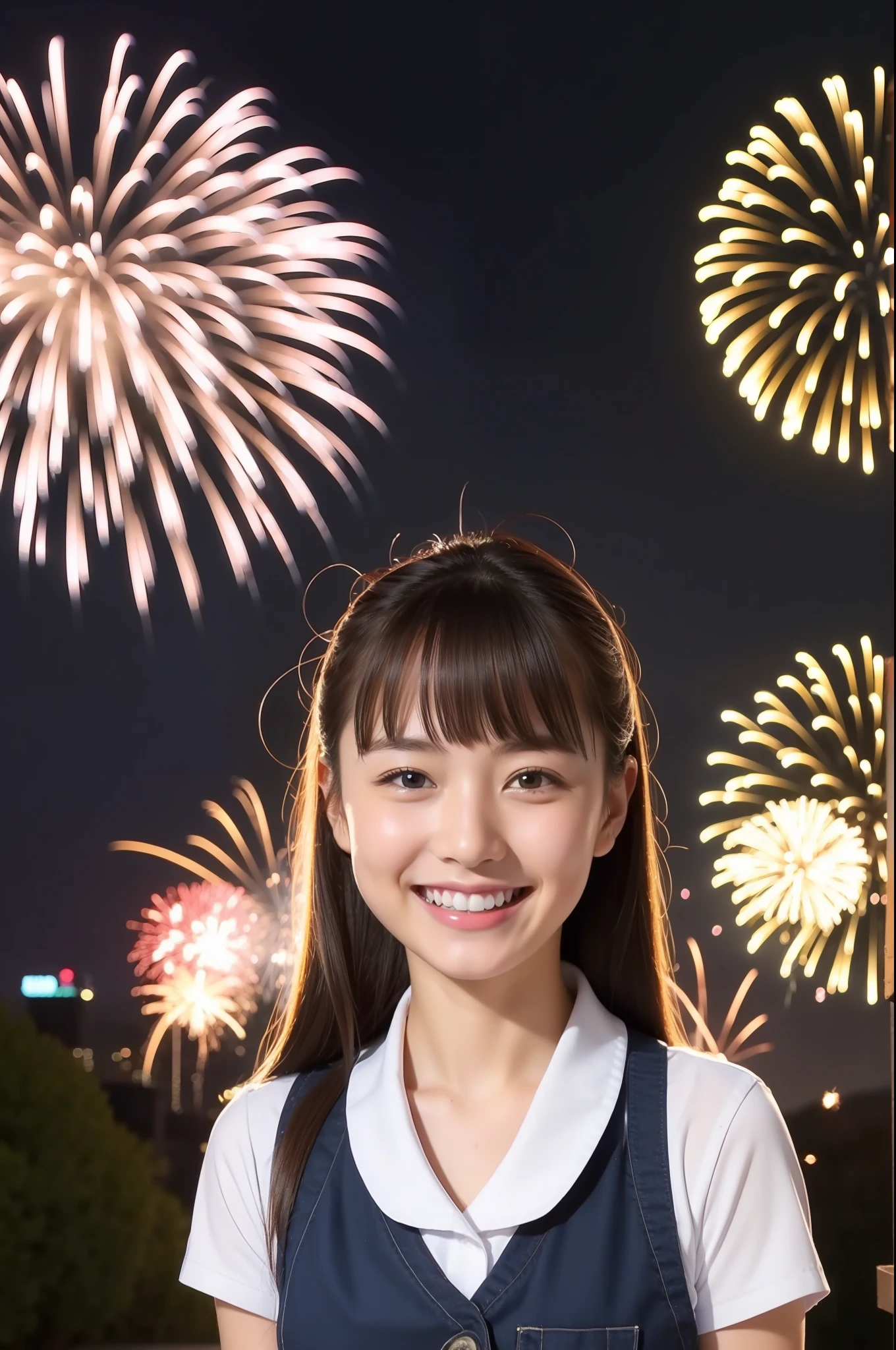 A smile、hi-school girl、While doing fireworks