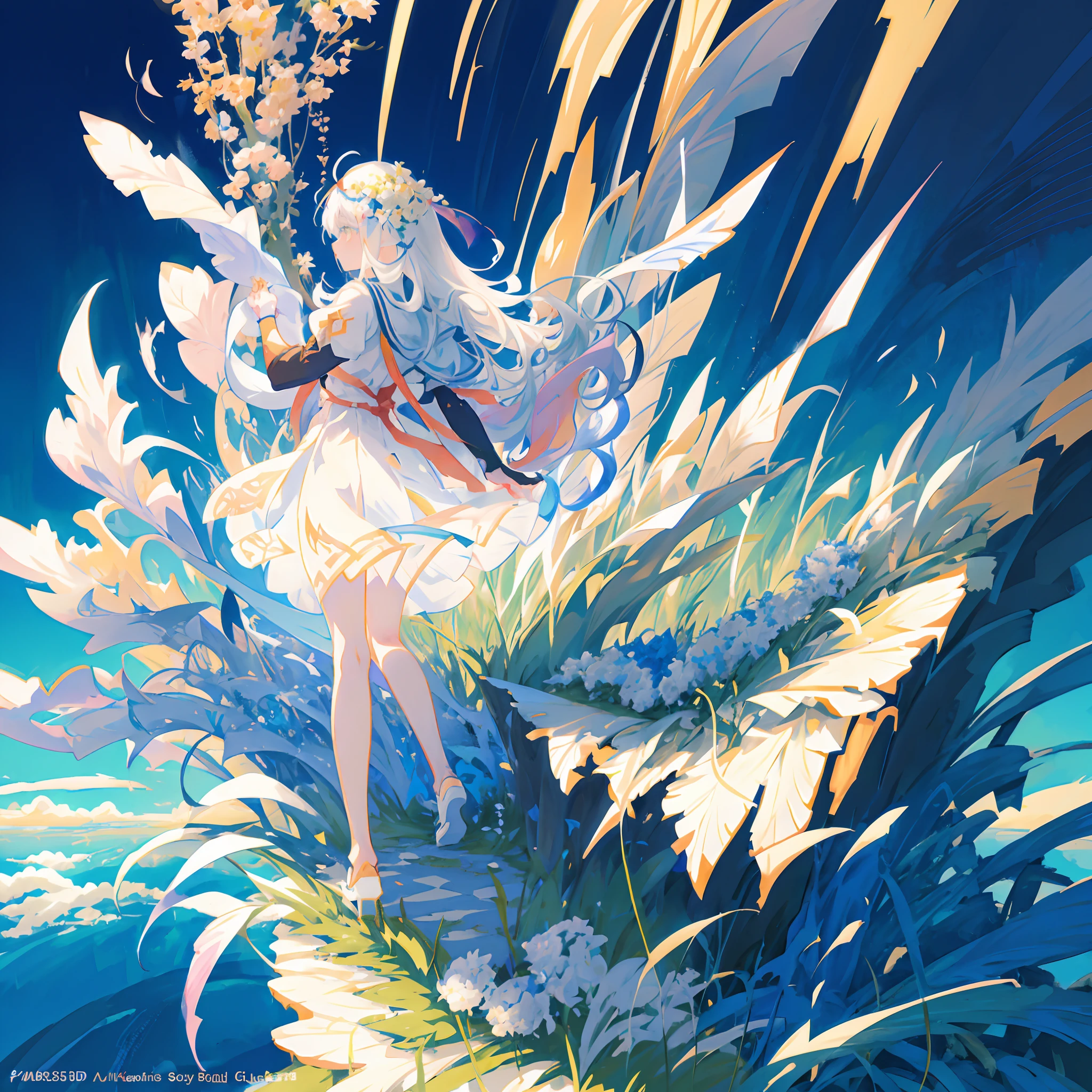 Anime girl in transparent white dress standing in flower field, Alice X. zhang, Anime fantasy illustration, Anime fantasy artwork, Beautiful anime artwork, Anime art wallpaper 4k, Anime art wallpaper 4 K, Artgerm and Atey Ghailan, style of anime4 K, Digital anime illustration, Beautiful anime art, Alphonse mucha and rossdraws