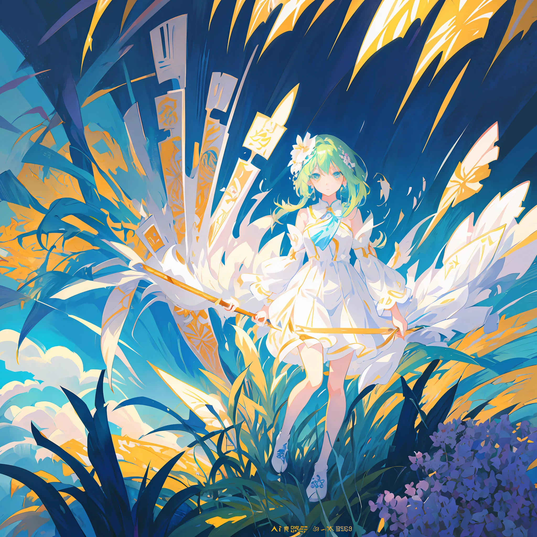 Anime girl in transparent white dress standing in flower field, Alice X. zhang, Anime fantasy illustration, Anime fantasy artwork, Beautiful anime artwork, Anime art wallpaper 4k, Anime art wallpaper 4 K, Artgerm and Atey Ghailan, style of anime4 K, Digital anime illustration, Beautiful anime art, Alphonse mucha and rossdraws