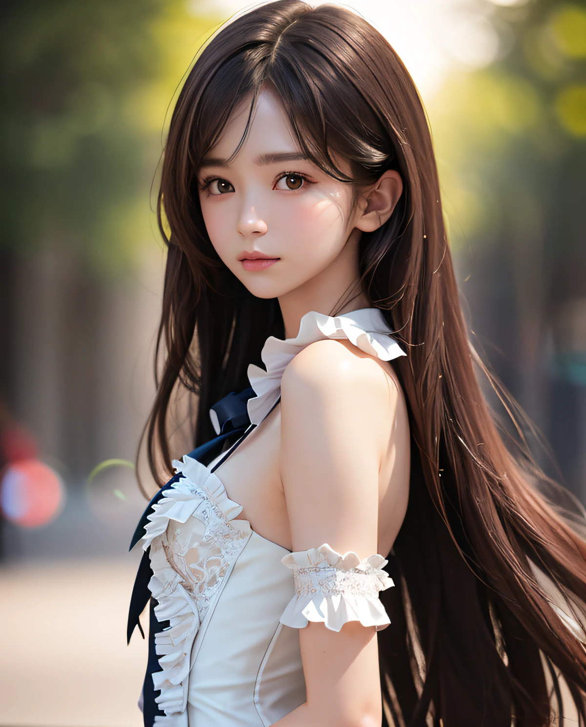 best quality, ultra hi res, photoreaslistic, a photography of a beautiful girl, detailed face, undressing, (detailed Cropped lace blazer with a lot of frills and ribbons), Mountain, (face close up), seductive look, looking at another, random background, Sofia,
Pure_Innocent_girl, pureerosface_v1, (upper body), pov, (((depth of field))), pale and lustrous skin, (small breasts), neon glow, random background, vivid,detailed, realistic, beautiful, stunning lighting, stunning reflections, sun rise, bokeh mood, very long hair,,
