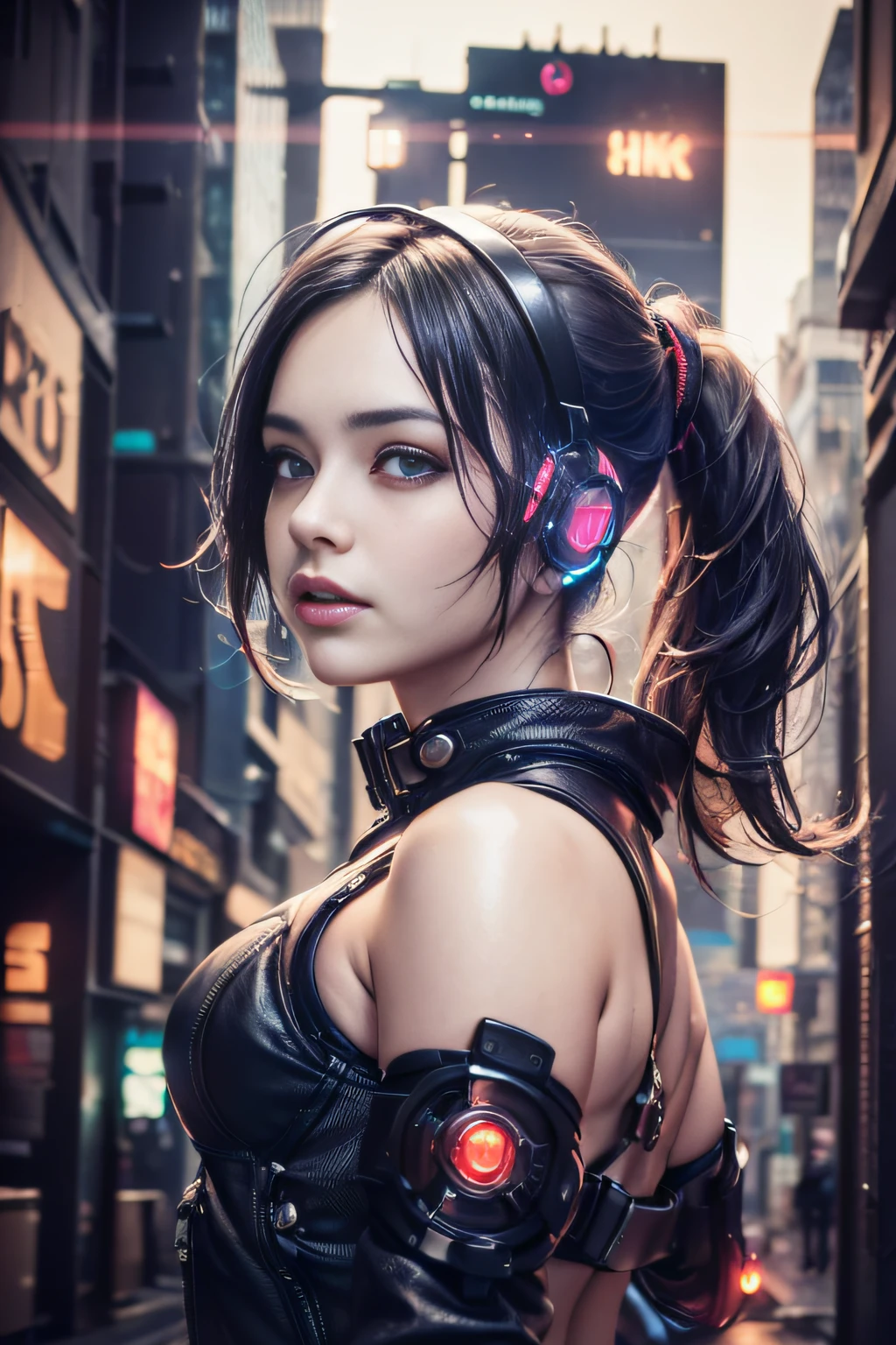 (top-quality,8K,32K,masterpiece,nffsw:1.3),超A high resolution,(Photorealsitic:1.4),Raw photo, cyber punk Girl, Cute face details, Cyberpunk Hair, Cyberpunk Fashion, Very detailed clothes, Half body shot,
,Cyberpunk city background, Backlight effect, Lens Flare, depth of fields,CBPKV5