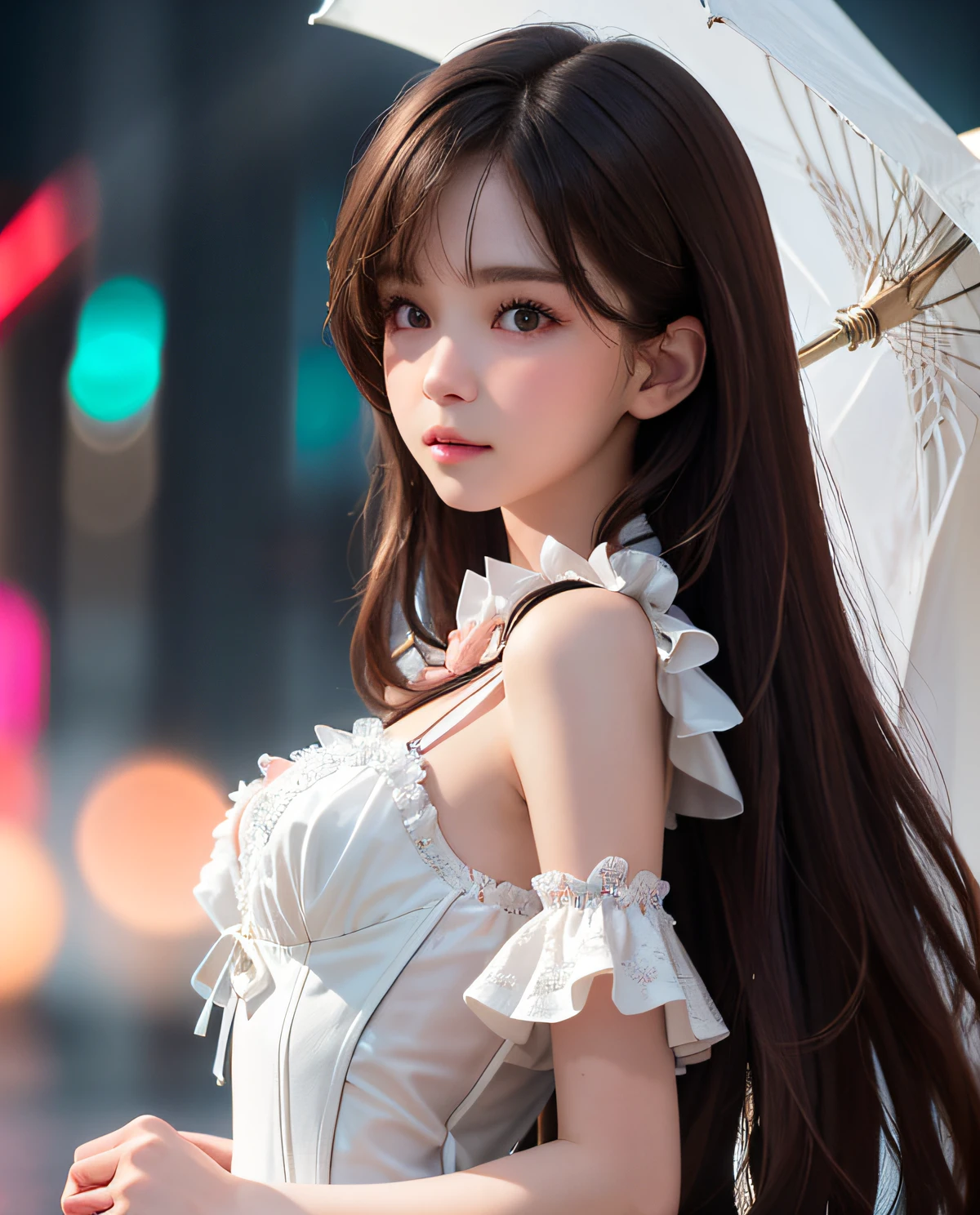 best quality, ultra hi res, photoreaslistic, a photography of a beautiful girl,  detailed face, undressing, (detailed Cropped lace blazer with a lot of frills and ribbons), Mountain, (face close up), seductive look, looking at another, random background, Sofia, 
Pure_Innocent_girl, pureerosface_v1, (upper body),  pov, (((depth of field))), pale and lustrous skin, (small breasts), neon glow, random background,  vivid,detailed, realistic, beautiful, stunning lighting, stunning reflections, sun rise, bokeh mood,  very long hair,,