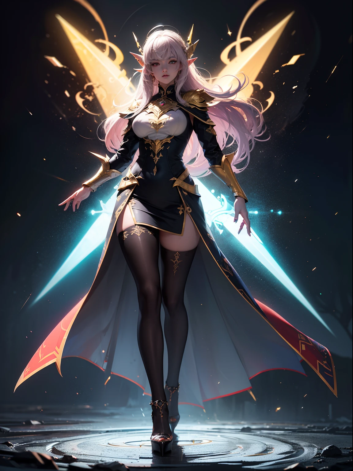 Kujou Sara |genshin impact, (Full body posing:1.5), (colorful:1.2), Dynamic angle, (extremely detailed CG unity 16k wallpaper:1.1), (Denoising strength: 1.45), (tmasterpiece:1.37), beautiful cute gothic dark magical girl in 17 years old with witch style, wearing witch hat, her magic is dark and purple glowing colored, evil, smiling an evil cute smile, magical glowing aura, powerful, ultra power, glowing power, magical power, cute white face, purple and red glowing magic, (incredible details, cinematic ultra wide angle, dark background, depth of failed, hyper detailed, insane details, high resolution, incredible quality, dynamic shot, starrystarscloudcolorful, Ambilight, ultra-high quality, (ultra detailed original illustration), double exposure, fussion of fluid abstract art, glitch, (original illustration composition), (maximalism artstyle, geometric artstyle, junk art), ((1girl:1.4)), (highly detailed beautiful face and eyes), eastern dragon, floating full body, hyper realistic, cinematic lighting, soft lighting, god rays, sparkle, masterpiece