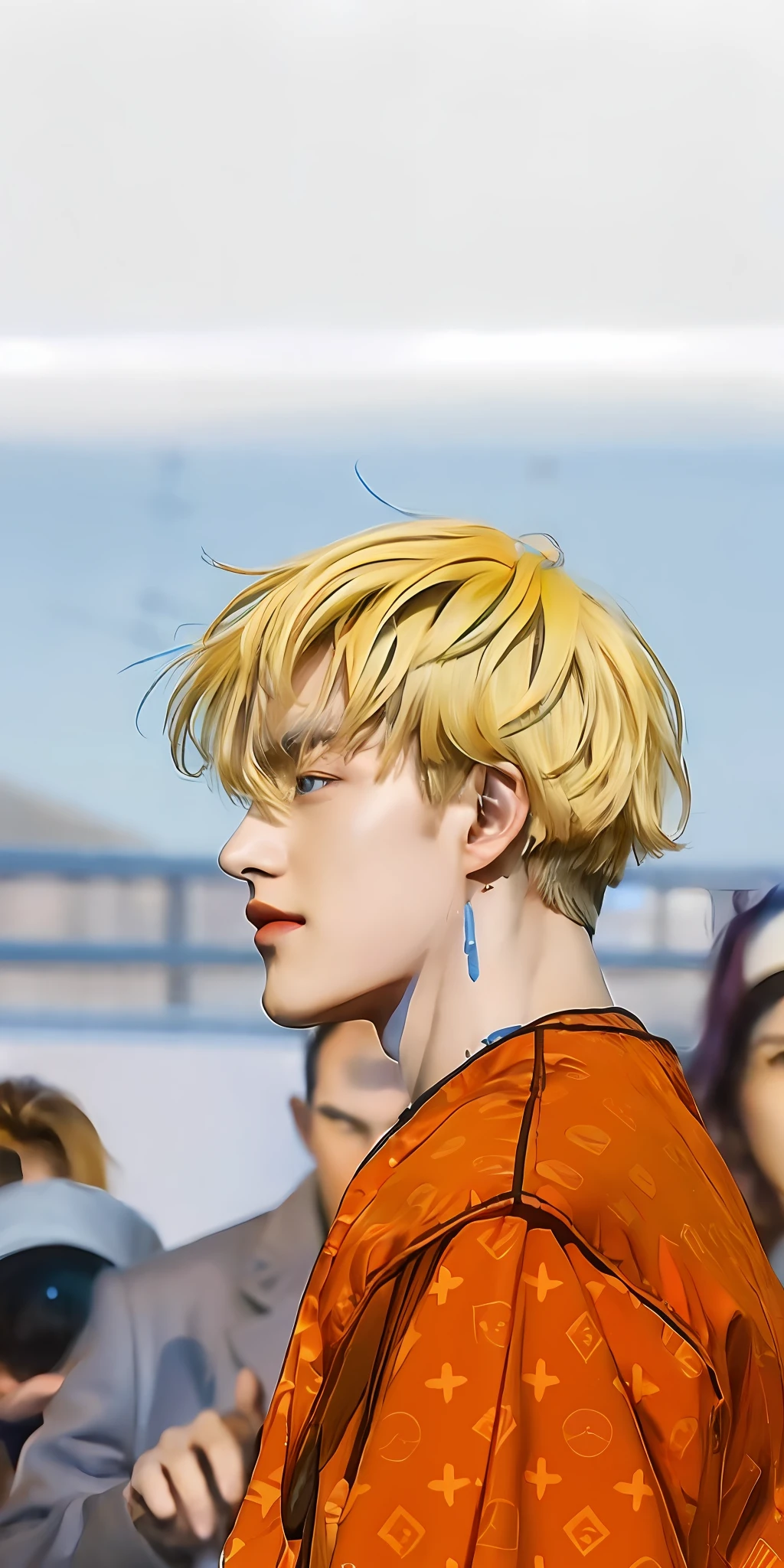 handsome korean europe boy, jayjo wind breaker webtoon, looking ahead, blonde hair, blue eye, realistic, ultra detail, 70mm lens, 8k