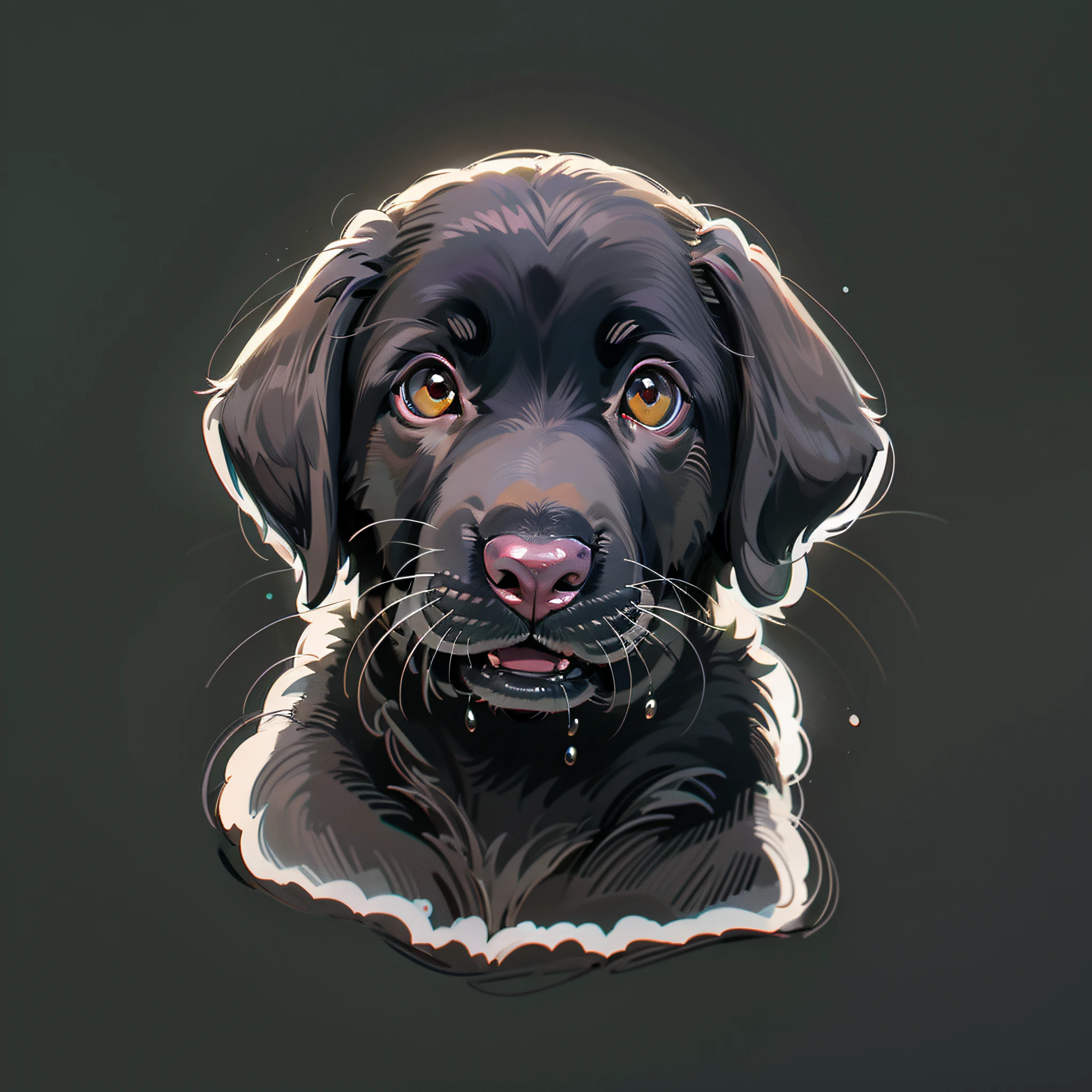 sticker, black labrador retriever, cute, puppy, , white background, 1dog,