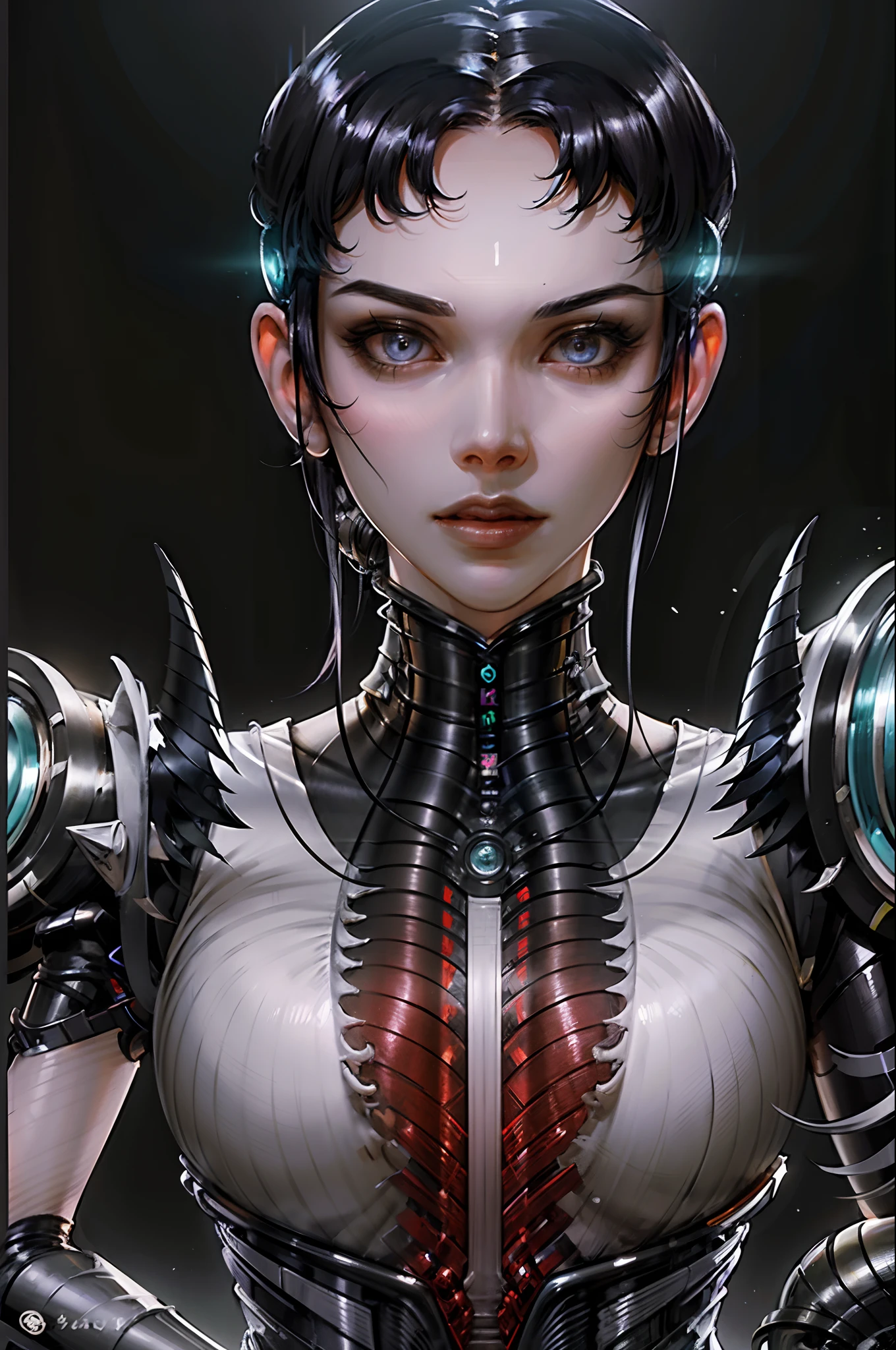 ((The concept character sheet of a strong, attractive, and hot alt lady wearing sexy biopunk armor)). Her face is oval, forehead is smooth and visibly rounded at the temples. jawline is softly defined, giving her a gentle and feminine appearance, ((NSFW, sexy glowing alien armor, biopunk swords)), ((Masterpiece, Highest quality)), 8k, Detailed face (short hair faded and spiked, undercut hairstyle) (multicoloured hair) (green glowing eyes), light blue hair, pantyhose, stocking, ((Infographic drawing. Multiple sexy poses. tattoos, glasses, sexy biopunk skirt, sexy biopunk top))