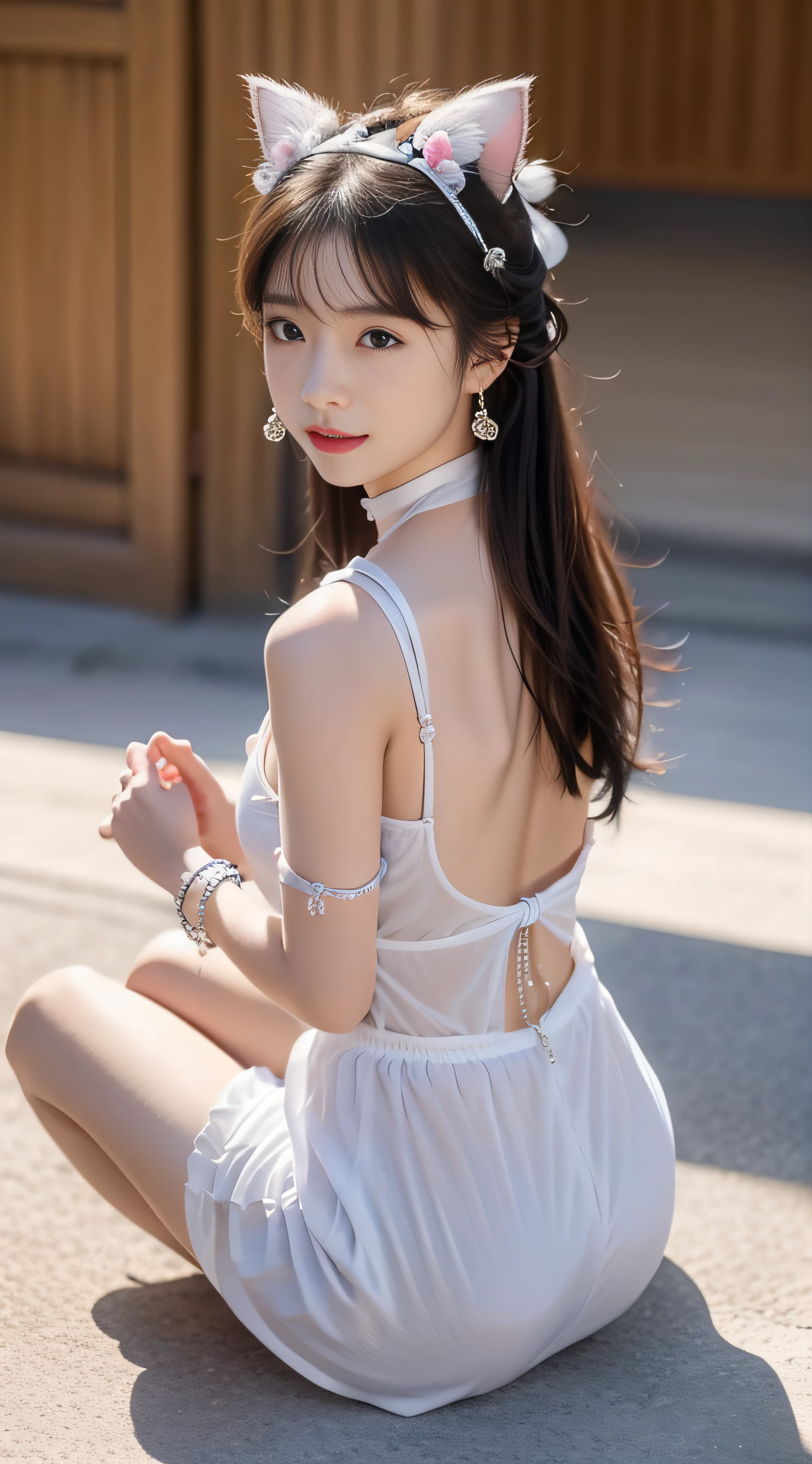 Bracelet,耳Nipple Ring,head gear,choker necklace,校服,Cat tail,Back