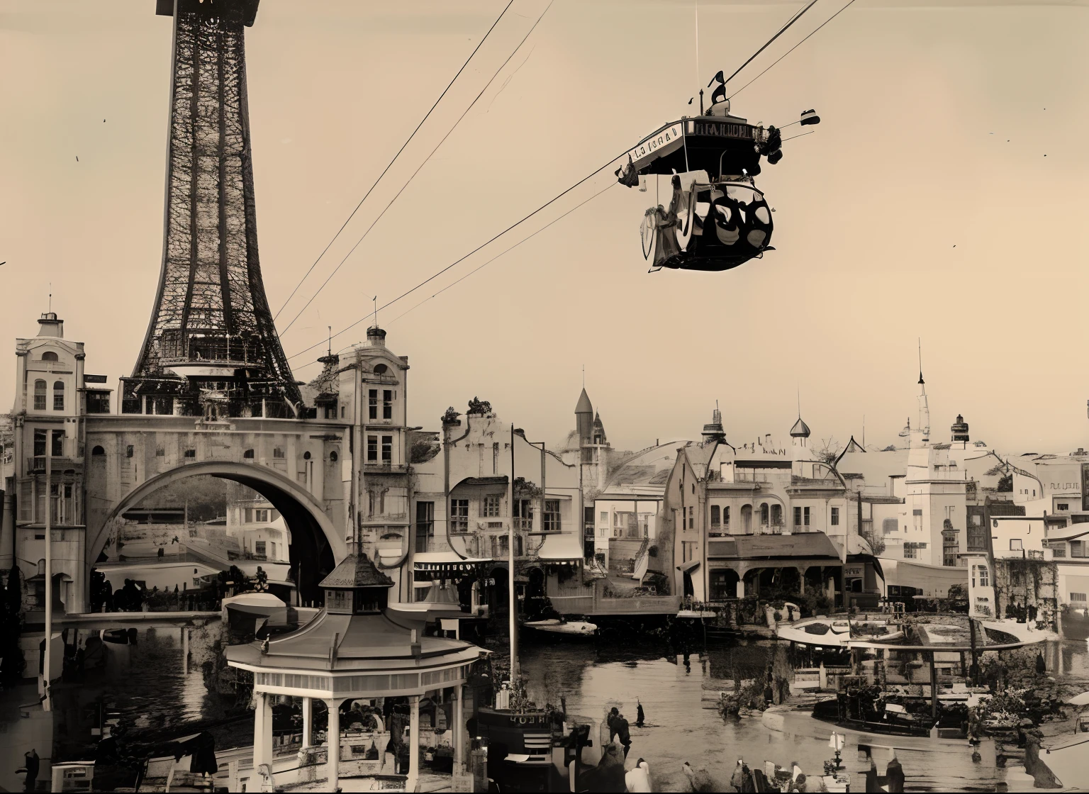 araffature of a vintage photo of a city with a ferris wheel, , 1900s picture, 1 9 0 0 s picture, grayscale 1 9 0 0 s picture, 1 9 0 0's photo, victorian steampunk city vista, 1900s photo, digital colored, colored,