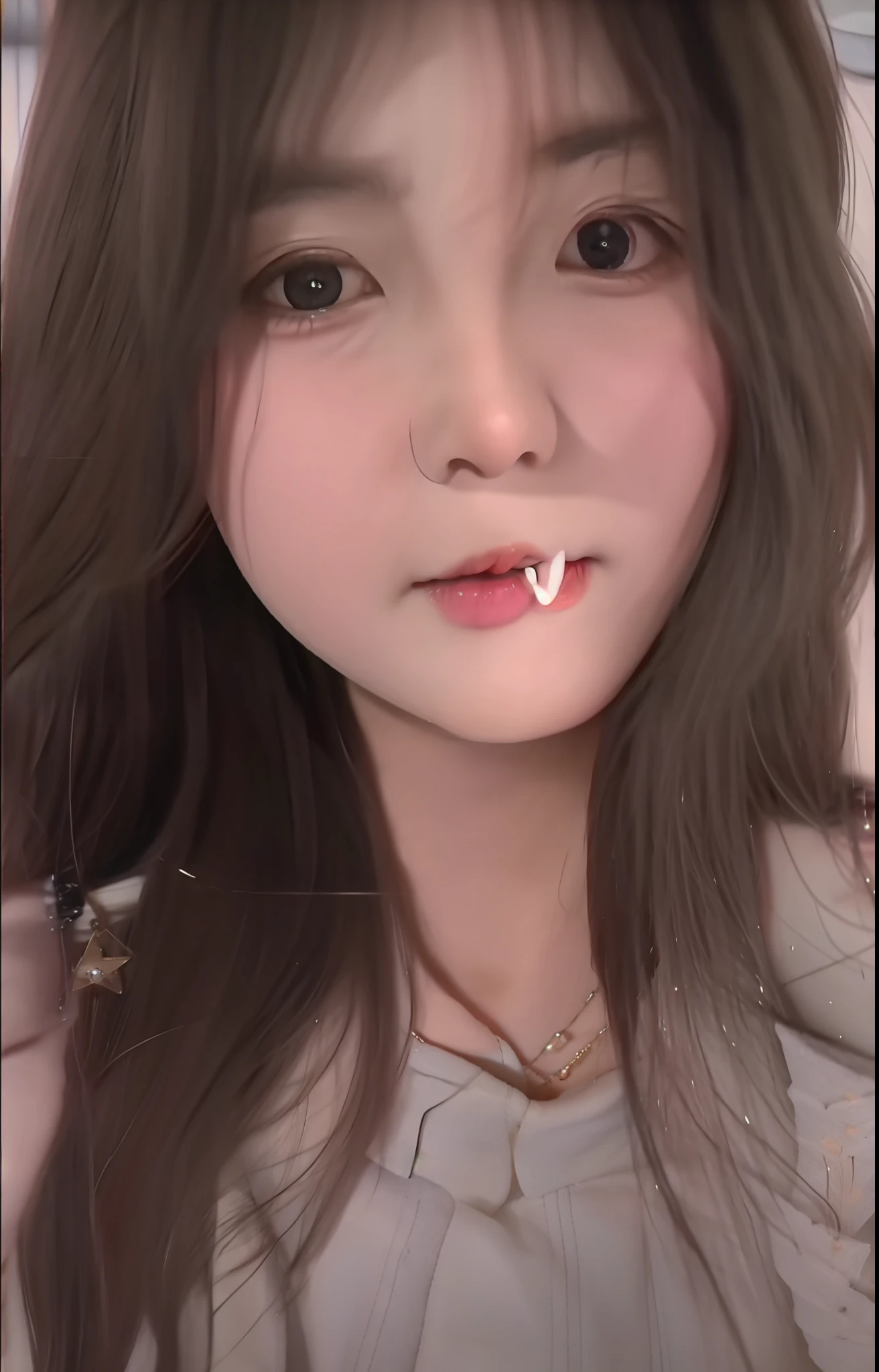 There was a woman with a toothbrush in her mouth, Ruan cute vtuber, wan adorable korean face, She has a cute face, young lovely Korean faces, Kawaii realistic portrait, Young and cute face, very very low quality, very very very beautifull face, instagram filters, young cute wan asian face, very pretty look face, Photorealistic anime, very realistic face