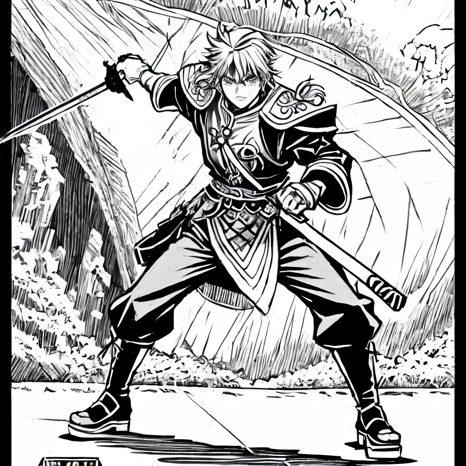 a drawing of a man holding a sword in his hand, ink manga drawing, tinta extremamente fina lineart, cara bonito na arte demon slayer, pencil and ink manga drawing, com espada grande, Demon Slayer rui fanart, arte perfeita da caneta e da linha de tinta, detailed manga style, hyper detailed manga drawing, thancred waters in style of wlop, Akira, Mitologia Chinesa , ((( fazer correcao no desenho))) ((( deixar o rosto bonito bem definido))) estilo de desenho (((murata)))