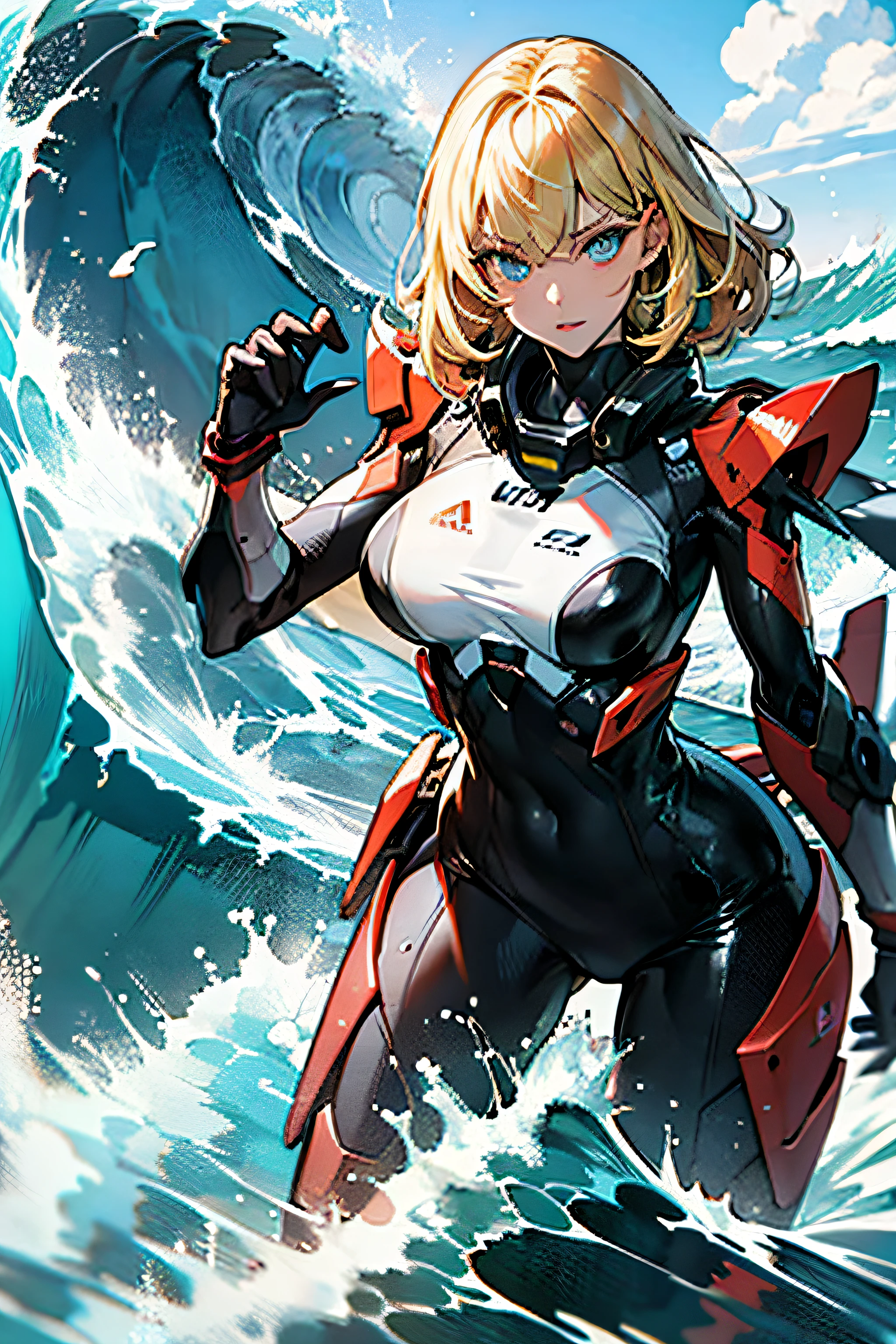 blond hairbl，femele，Beautuful Women，Big waves，mechs，sci-fy，driving suit