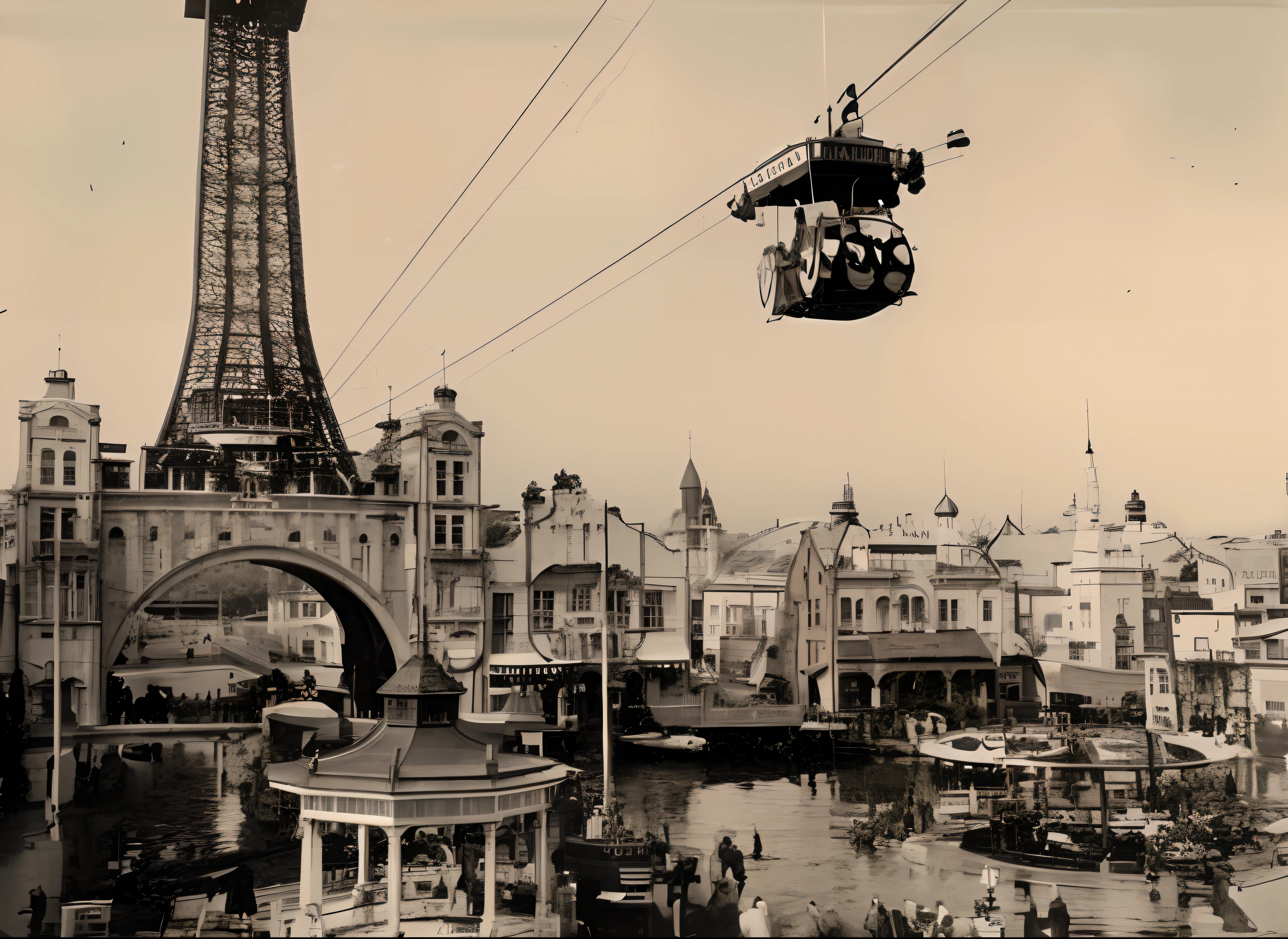 araffature of a vintage photo of a city with a ferris wheel, , 1900s picture, 1 9 0 0 s picture, grayscale 1 9 0 0 s picture, 1 9 0 0's photo, victorian steampunk city vista, 1900s photo, digital colored, colored,