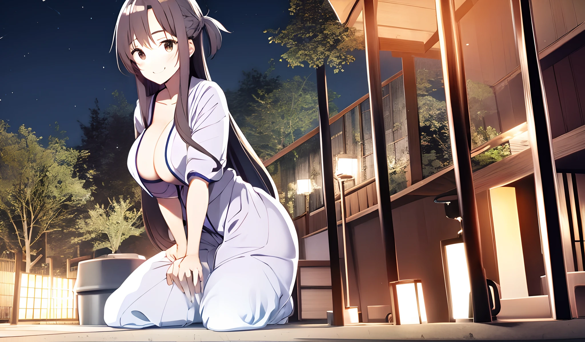 top-quality、tmasterpiece、porate、jpn、18age、A smile、bathrobe、huge tit、Park at night