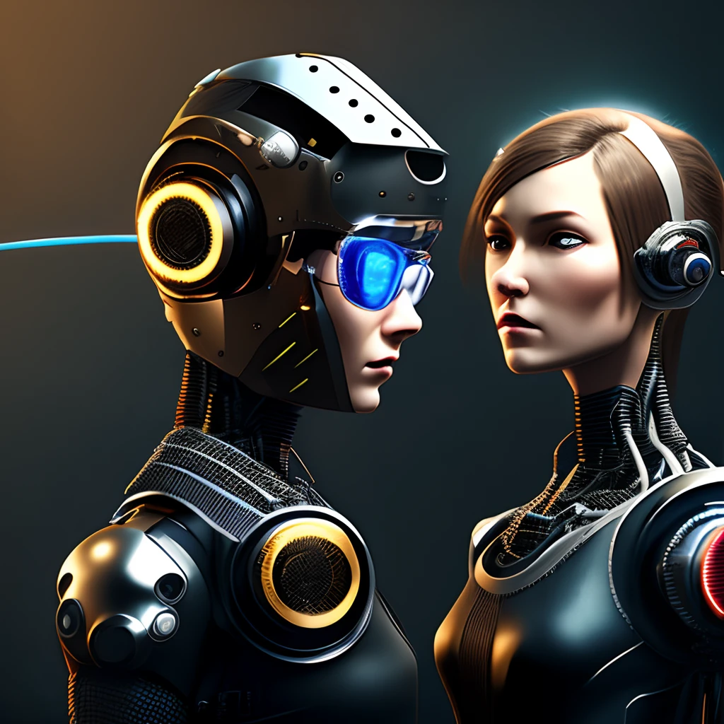 Full-body cyborgs| full-body portraits| Detailed face| 对称| steampunc| Cyberpunk| Cyborg| intricately details| to scale| Hyperrealistic| Cinematic lighting| Digital art| concept-art| MDJRNY-V4 style