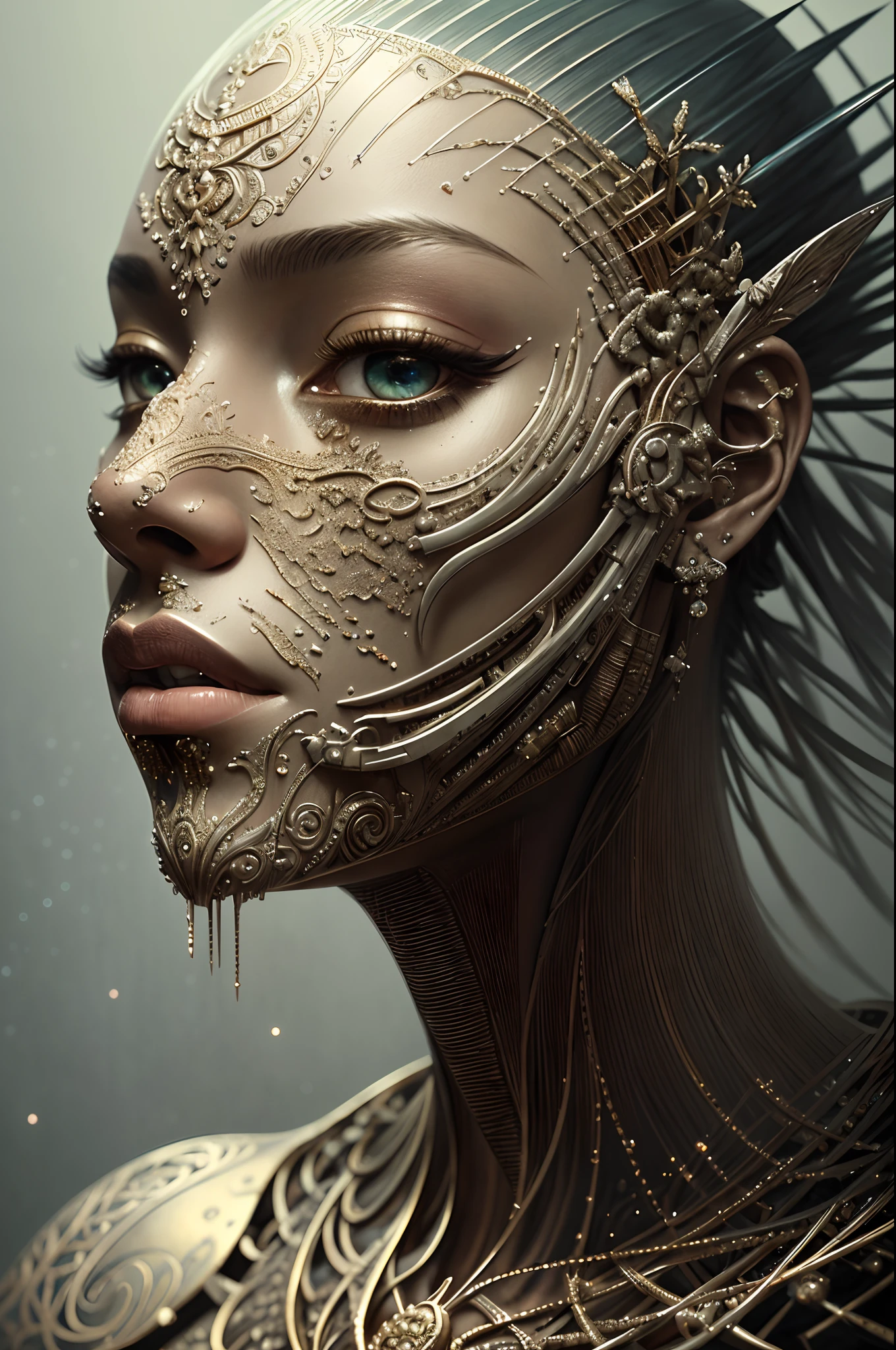 (realistic:1.3), 
poster,
intricate details,
upper body portrait painting \(artwork\), 
((masterpiece,best quality)), 
((cinematic light)), 
[beautiful woman|cyote|seductive goddess],
hybrid,
hyperealistic,  
intimidating, 
dark fantasy \(style\), 
detailed armor