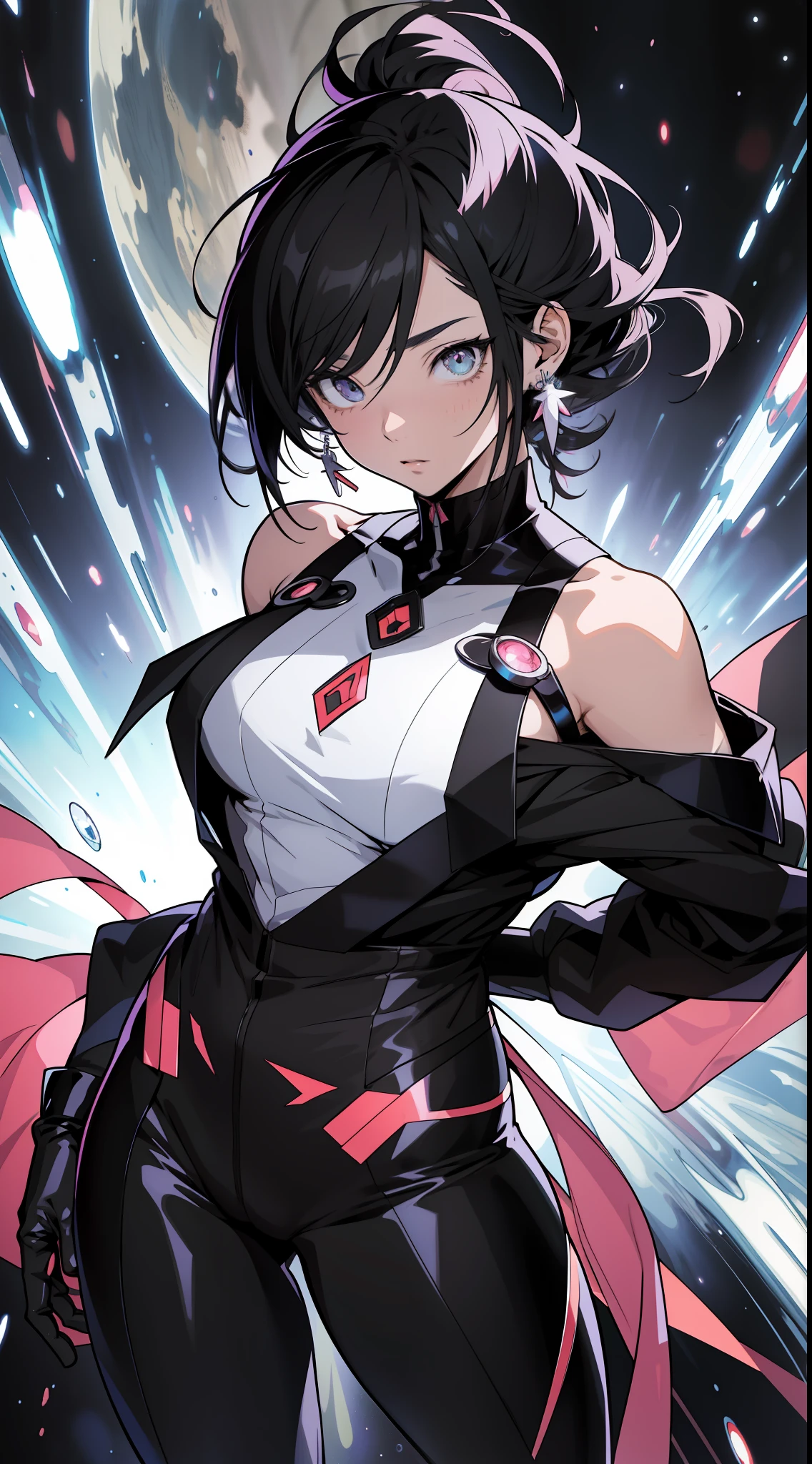 (anime) . Female (Woman), full body, in the space . (Masterpiece: 1.8), (64k quality), (final fantasy artwork concept), detailed (manga eyes + hair + clothes + body + face + colors + shoulders + eyes (globular + transparent + liquid) + (sharper drawings) + (shiny jewelry) + (clothes folds) + (rounded eyes) + (consistent clothes) + (clothing features) + (eyes line), better (colorful + (coarser line) + (black line) + finishing . [Drawing] (Anime (Manga (Comics))) + (Coarse Line: 1.8) + (Black Line: 1.8) + (Color: 1.8) + (Clean: 1.8) + (Contrast: 1.8) + (Black Outline: 1.8) + (adjusted colors: 1.8) + (shadow set: 1.8) + (manga eyes: 1.8), ((made homogeneous: 1.3))