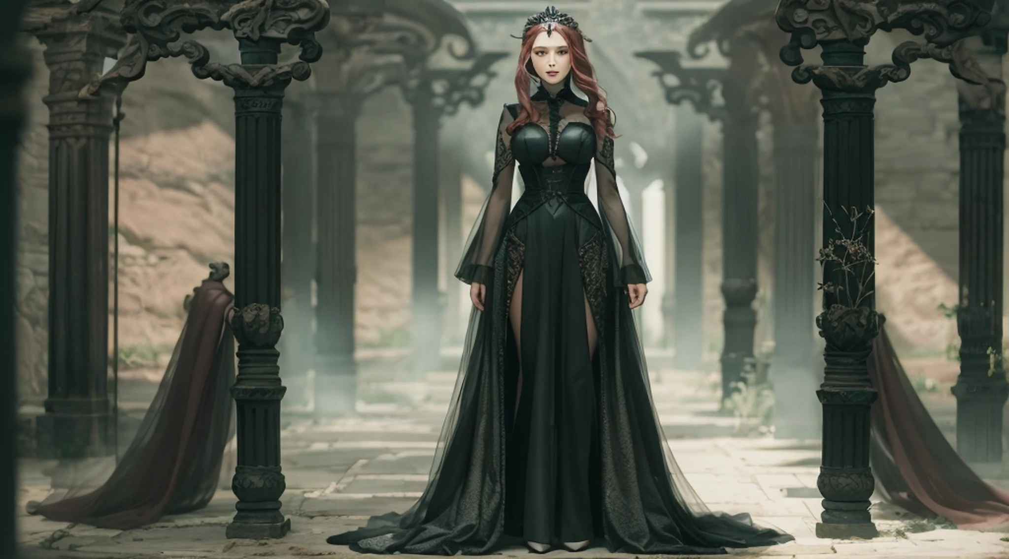 there is a woman in a black dress standing on a rock, Garota Anime usando um vestido preto, fantasy style clothing, vestido longo preto escuro, an elegant gothic princess, Xianxia de corpo inteiro, Sha Xi, uma mulher elegante no vestido preto, por Yang J, wearing a gothic dress, linda senhora, vestido preto escuro, flowing black gown, usando roupas formais de fantasia