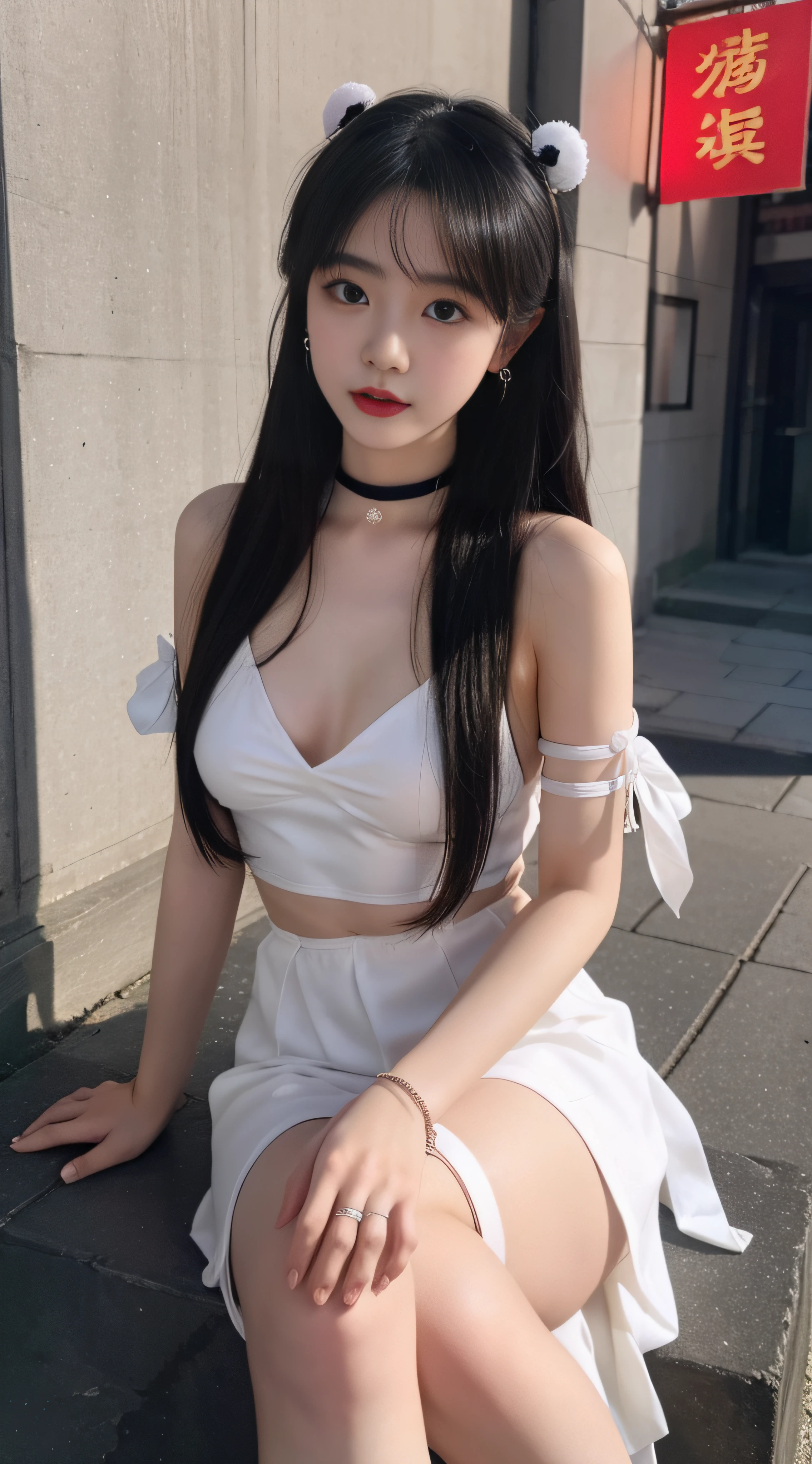 Hanfu, Harnes,Stocking girl,smallunderboob,Bracelet,耳Nipple Ring,head gear,choker necklace,outside