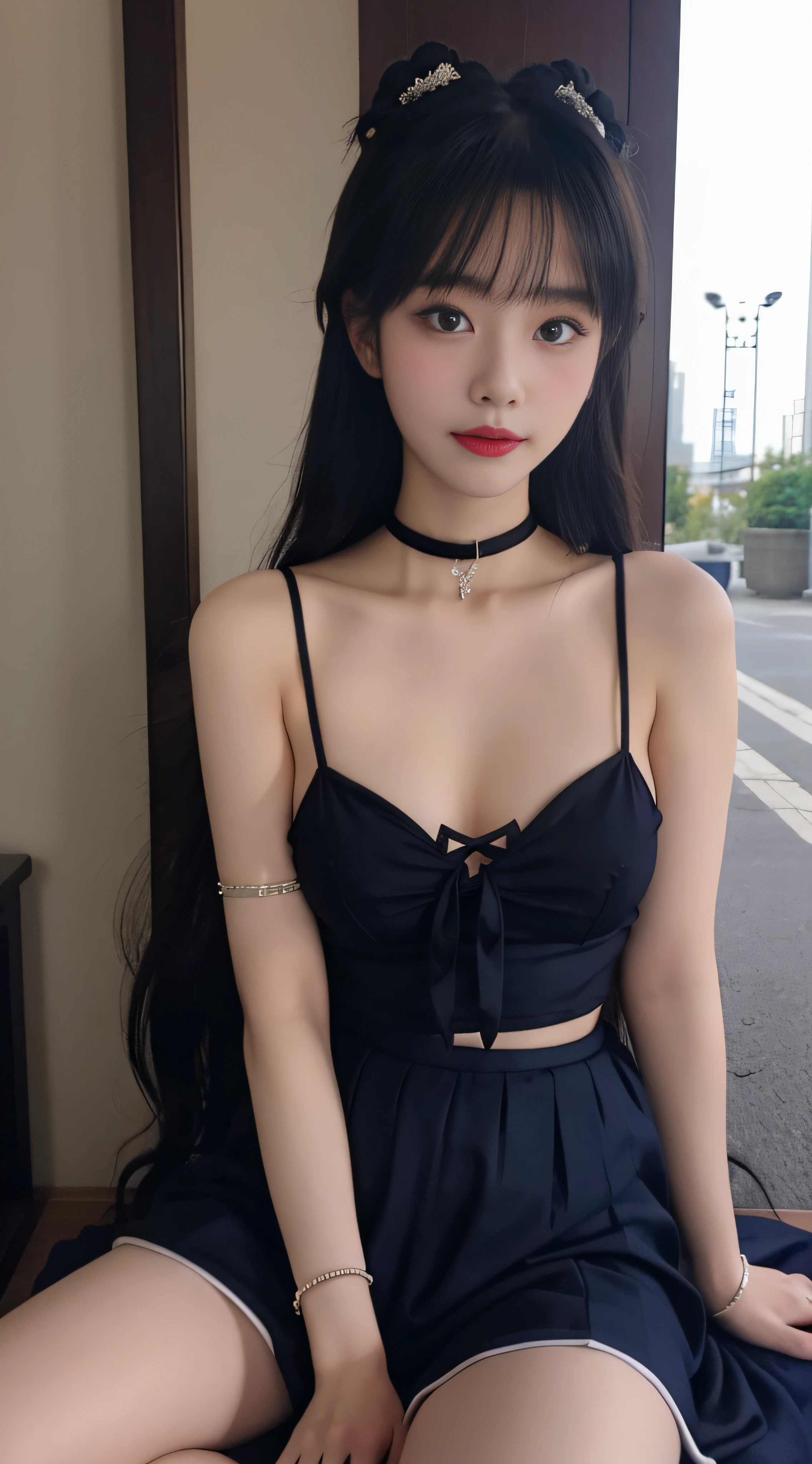 Hanfu, Harnes,Stocking girl,smallunderboob,Bracelet,耳Nipple Ring,head gear,choker necklace,outside