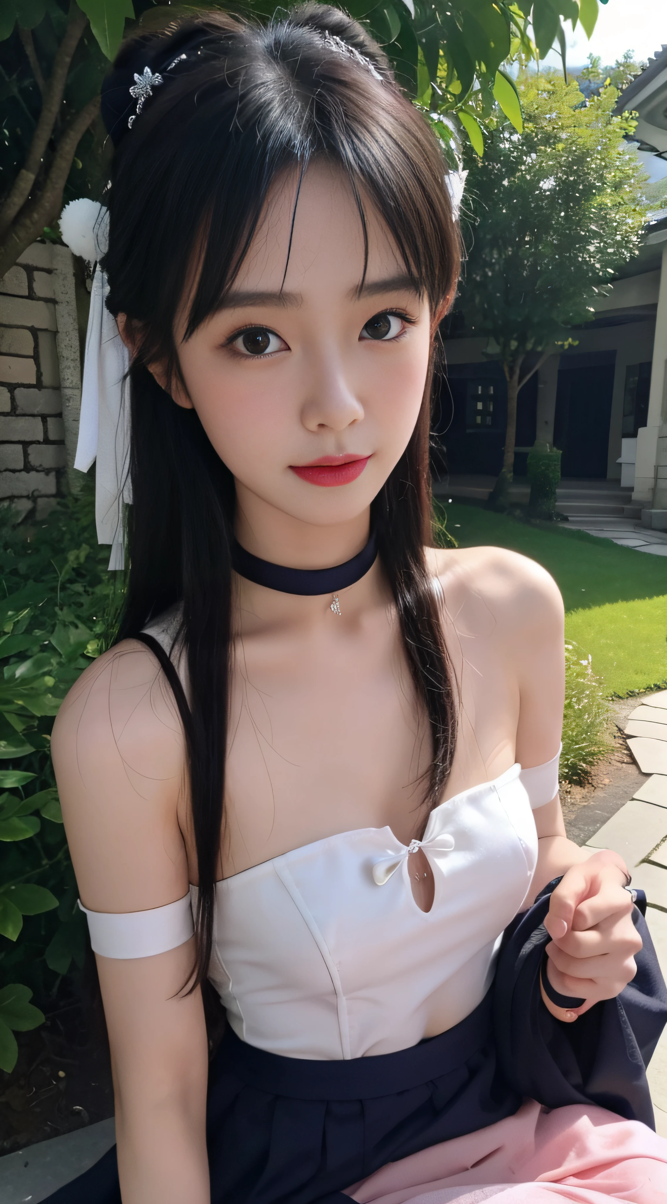 Hanfu, Harnes,Stocking girl,smallunderboob,Bracelet,耳Nipple Ring,head gear,choker necklace,outside