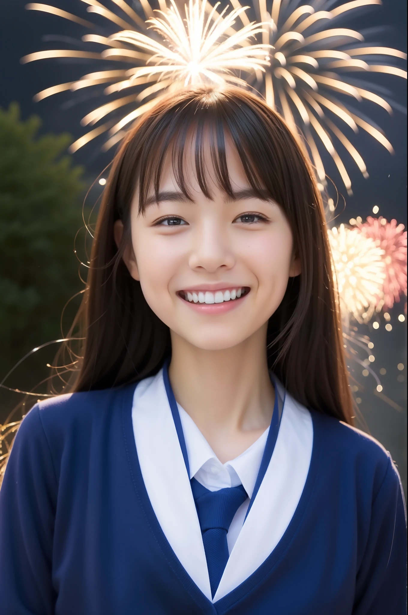 A smile、hi-school girl、While doing fireworks