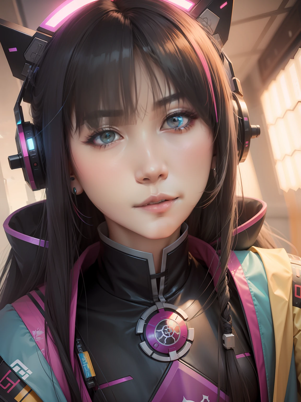 cyber punk perssonage，Hanfu woman，Colorful