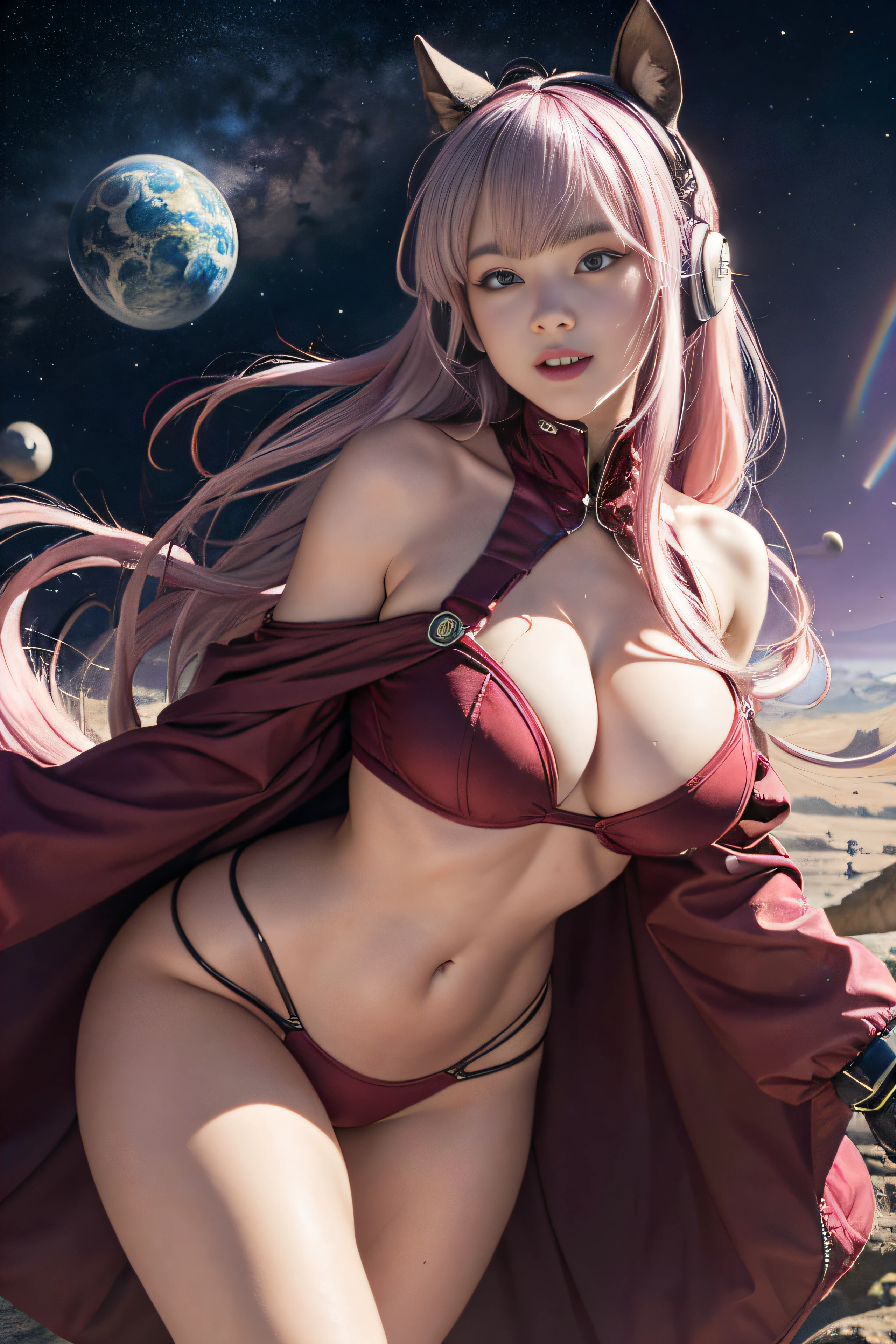 Full body facing the audience,ultra gigantic tits,Multicolored gloves,with her mouth open,Tulle coat,Pink eyes,red color eyes,shrugged shoulders, ssmile, Thigh crevices, upper legs, dual horsetail, Very long hair, whitegloves, Rainbow-colored hair,realisticlying,Gravity-free space,Skinny buttocks,lean legs,Colorful dream background,Jump up and shake your chest vigorously,Bare legged,the breasts are large, Biomechanical OPPAI,Frontal in a military position,Take off clothes to the side girl 15 years old ,Slim figure,By bangs,Be red in the face,nedium breasts,nabel,cowboy lens,fakeanimalears,mitts,Earphone,long whitr hair,无袖,