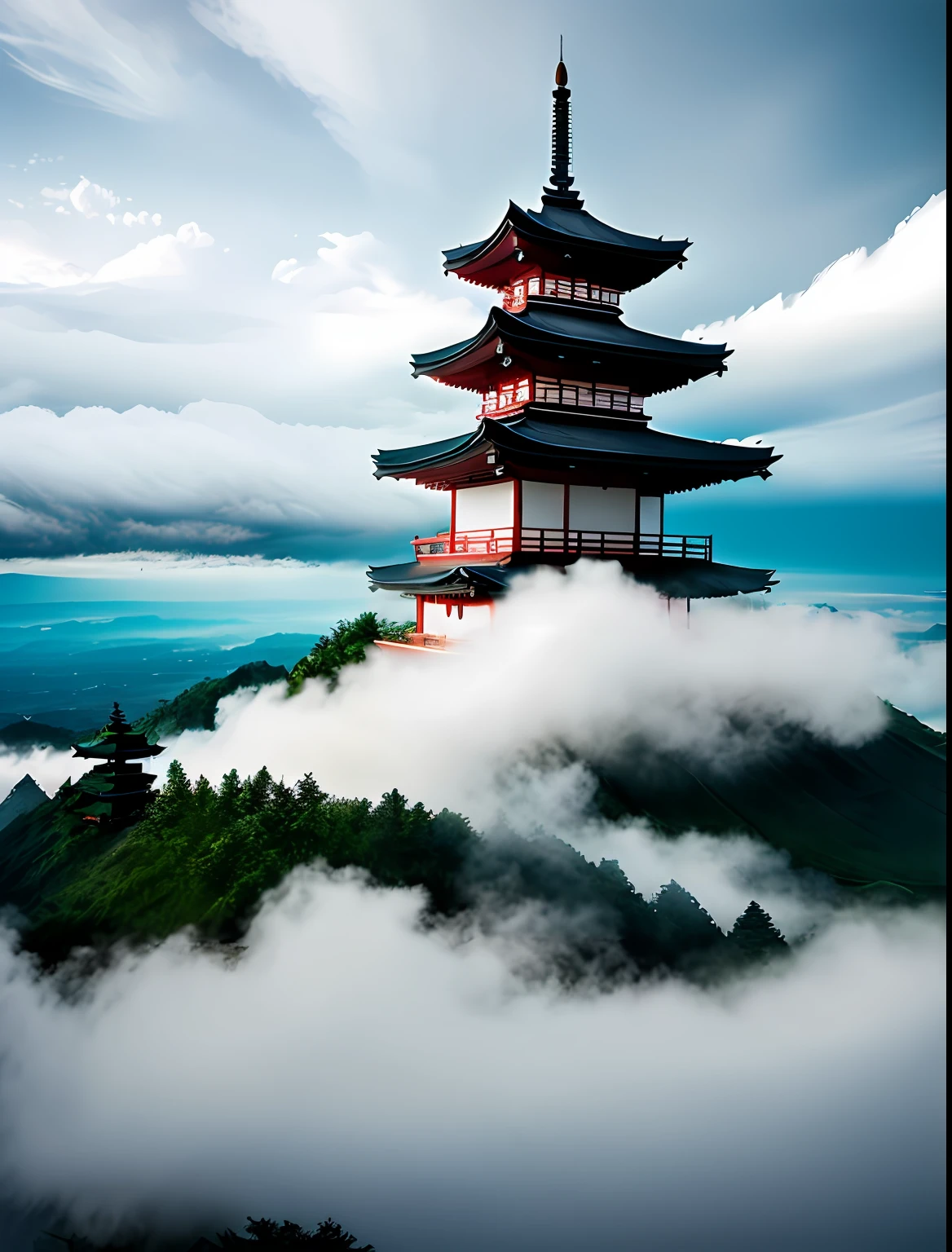 Japanese pagoda surrounded by clouds in the style of Ralph Steadman, Marko Manev, concept art, matte painting,
highly detailed, rule of thirds, dynamic lighting, cinematic, detailed,
magnificiant landscape, denoised, centerd, HDR, 8K