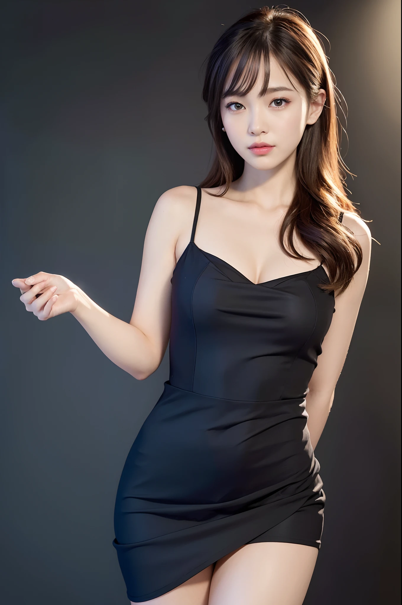 tmasterpiece, 1 beutiful girl, A detailed, Swollen eyes, top Quority, 超A high resolution, (Realistis: 1.4),ssmile, a asian beauty, korean people, ren, Super beautiful, Small young face, Beautiful skins, slim, cyberpunk backgrouns, (Ultra photo realsisim), (A high resolution), (8K), (The is very detailed), (Most Best Illustration), (eyes in beautiful detail), (ultra-detailliert), (the wallpaper), (A detailed的脸), long whitr hair,black heels,Bright silver-toned heels,leotard skirt,Superskirt,(Realistic light and shadow effects)