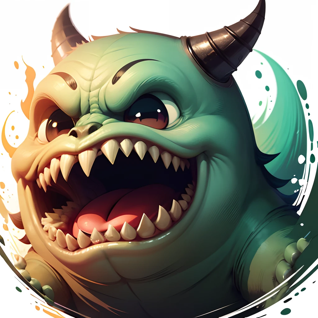 cartoon monsters in flat style, icon, vector illustration, funny creature on white background, with horns, big teeth and eyes smiling, waving. --auto --s2