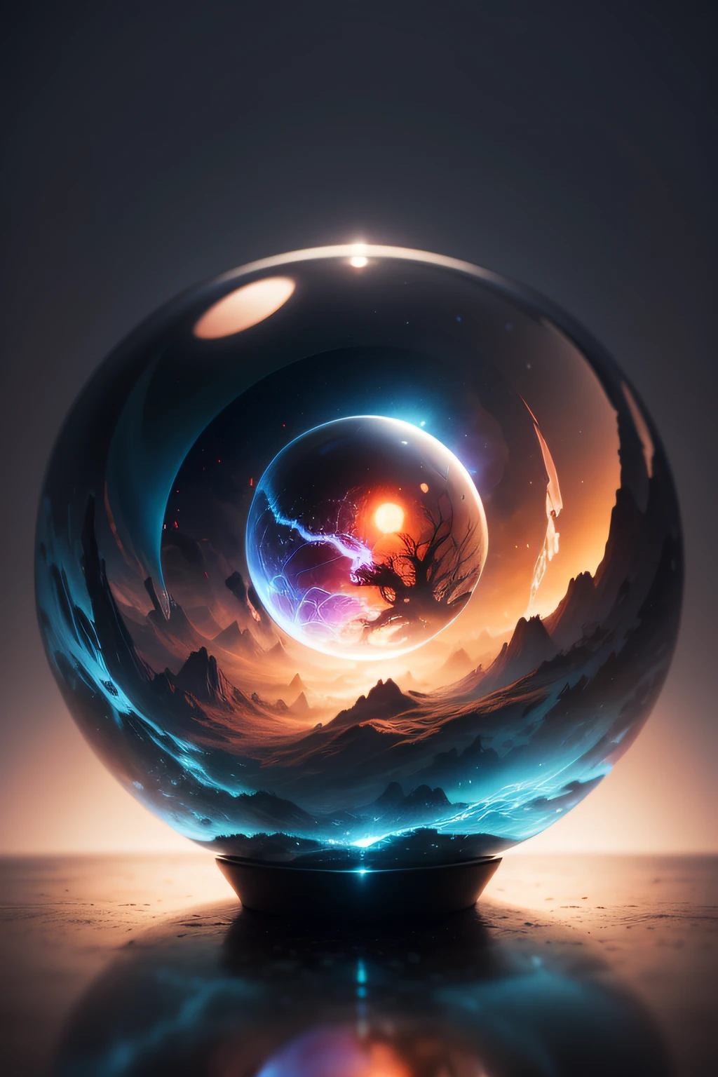 Brain inside a glass sphere , high detail, fantasy, realistic, light effect, hyper detail, volumetric lighting, cinematic, macro, depth of field, blur, red light and clouds from the back, highly detailed epic cinematic concept art cg render made in maya, blender and photoshop, octane render, excellent composition, dynamic dramatic cinematic lighting, aesthetic, very inspirational, world inside a glass sphere by james gurney by artgerm with james jean, joe fenton and tristan eaton by ross tran