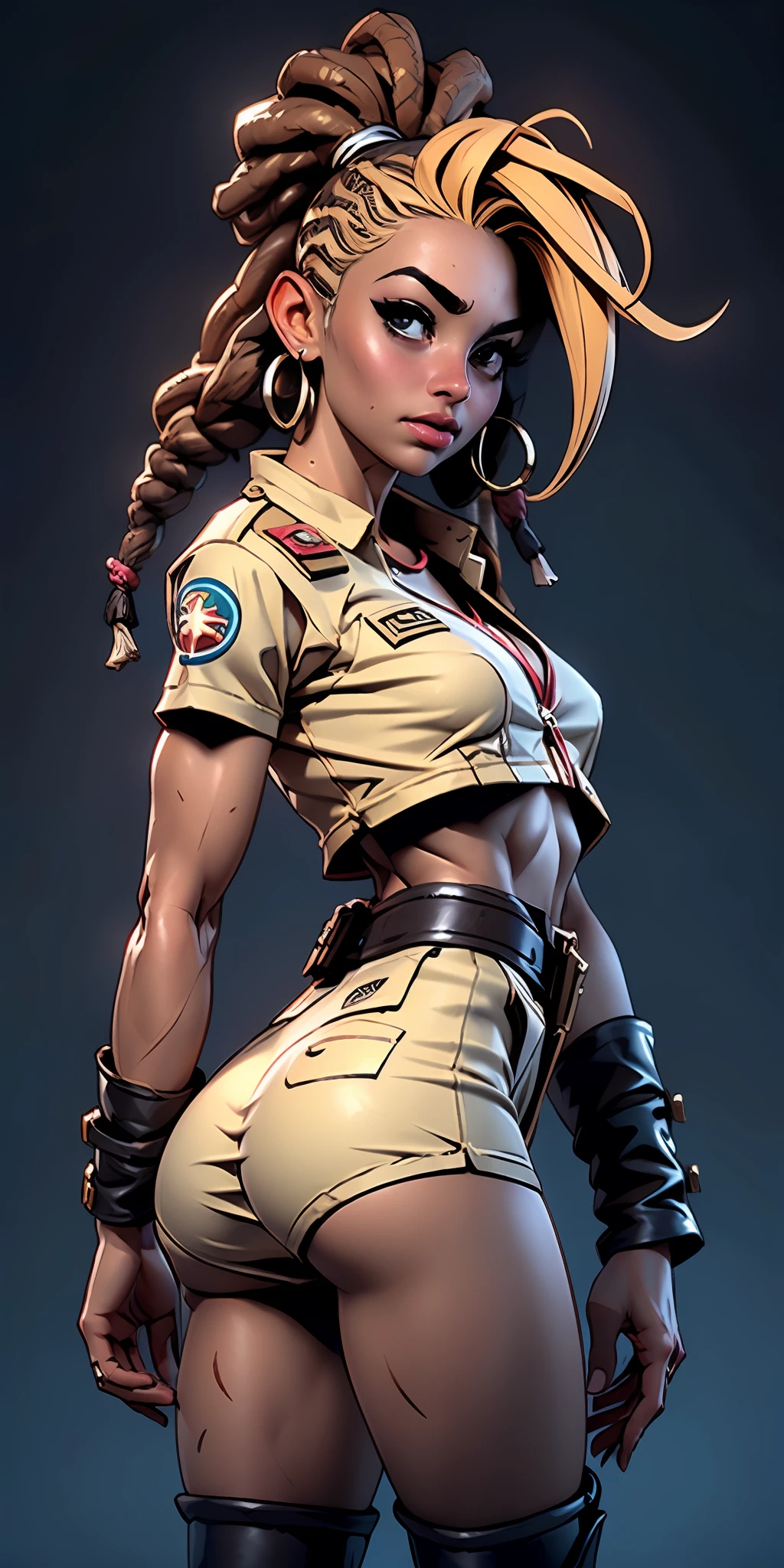 (nsfw, obra-prima, best_quality, 1girl, dreadlock feminino, solo, linda africana militar de costas para o observador), no campo de batalha cansada, bunda, suja, corpo muito sujo, suja de poeira, com as roupas rasgadas, retalhos de roupa, corpo suado, gotas de suor pelo corpo, esbelta, pelos aparecendo, pelos a mostra, barefoot, sweaty feet, solas sujas, solas suadas, pov feet, cabelo preto, de costas, Vision of the ass
