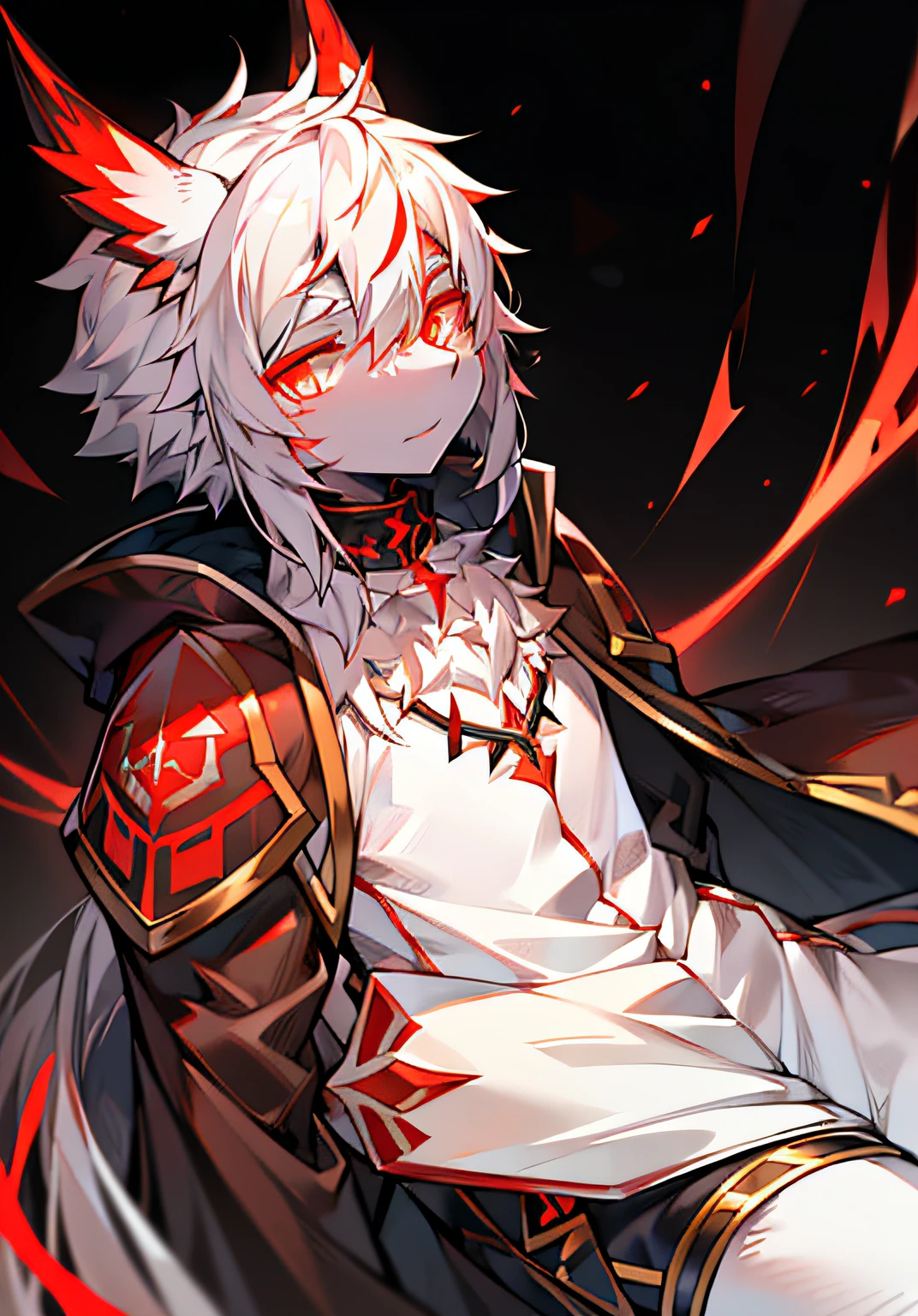 Anime characters with glowing eyes and white hair, From Arknights, with glowing eyes, trending on artstation pixiv, profile picture 1024px, pixiv contest winner, glowing eyes everywhere, 4K anime wallpaper, with red glowing eyes, Anime wallpaper 4 k, Anime wallpaper 4K, with glowing red eyes,Eight-year-old boy
