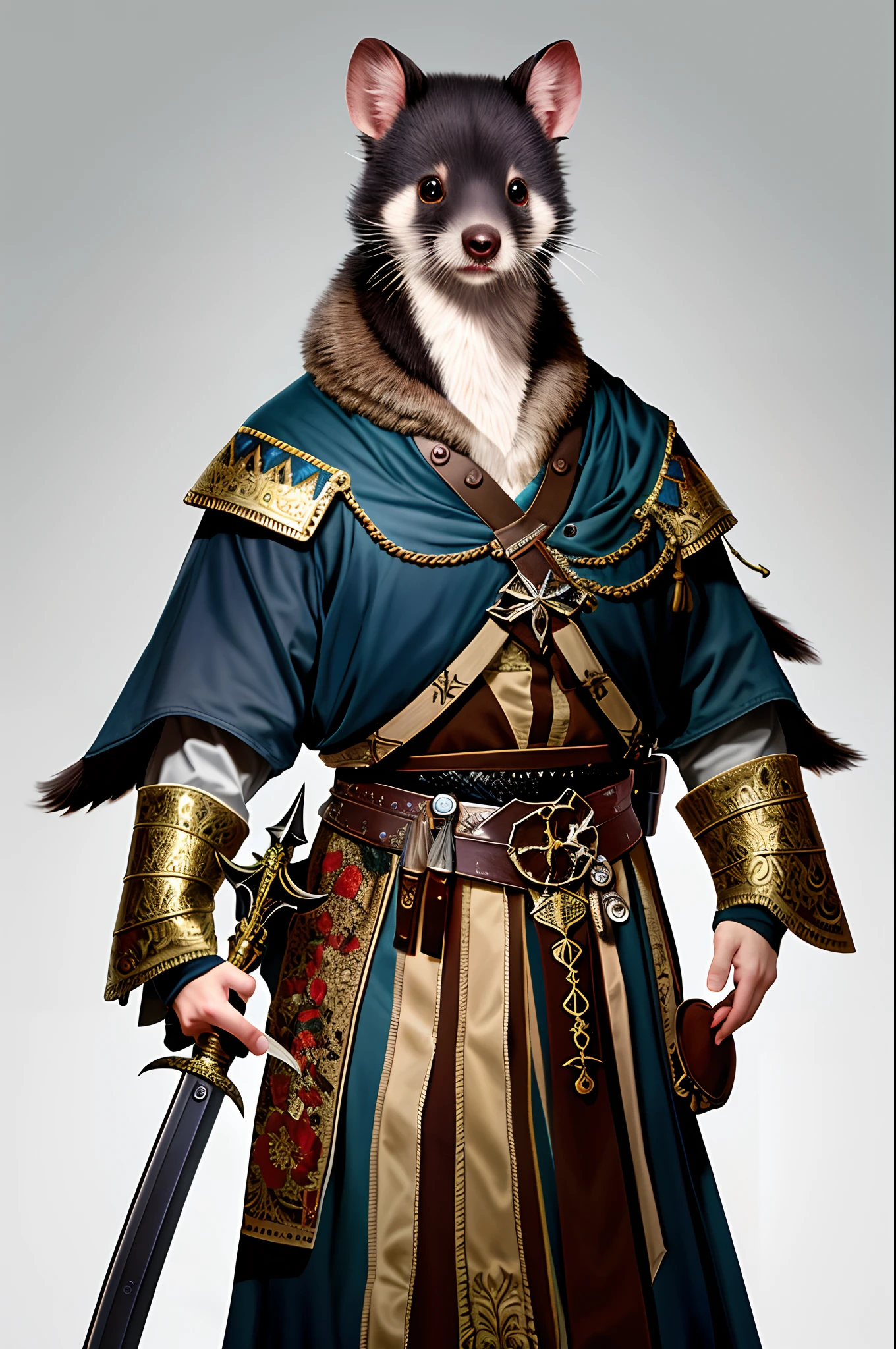 Top image quality、"Create cute creature masterpieces with inspired ultra-detailed concept art. Bring your imagination to life", (Tasmanian devil), high detal, 8K、Top image quality、Dress up as a hunter of medieval Europe、Carrying a long sword on his back、