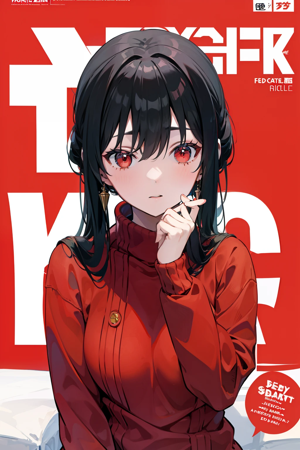 Yor forger, Red sweater, magazine cover, white background