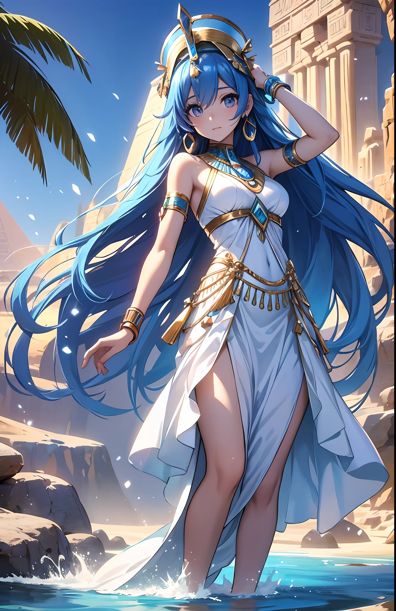 A woman in a white dress standing in the water - SeaArt AI