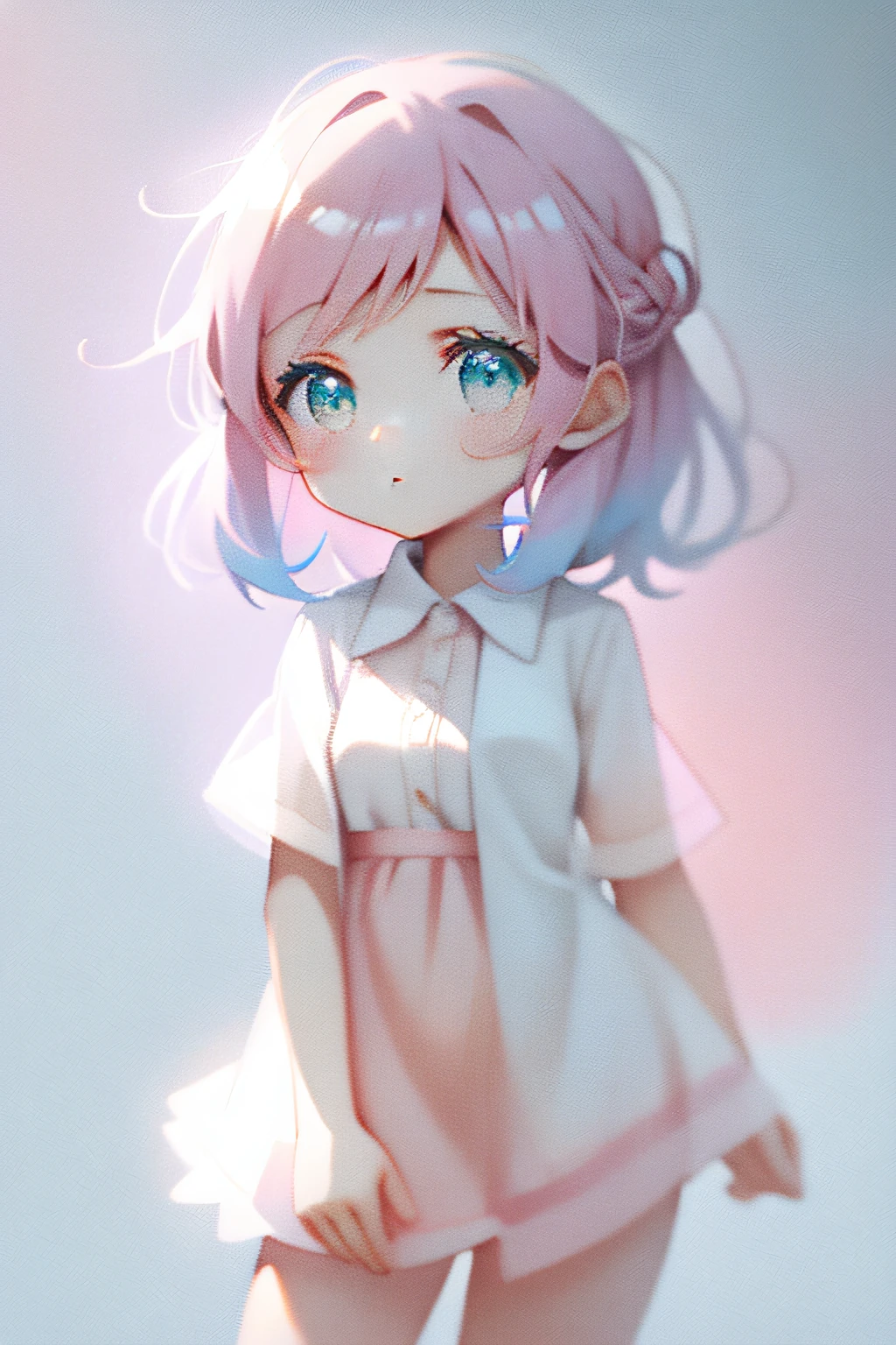 1girl, pink and light blue