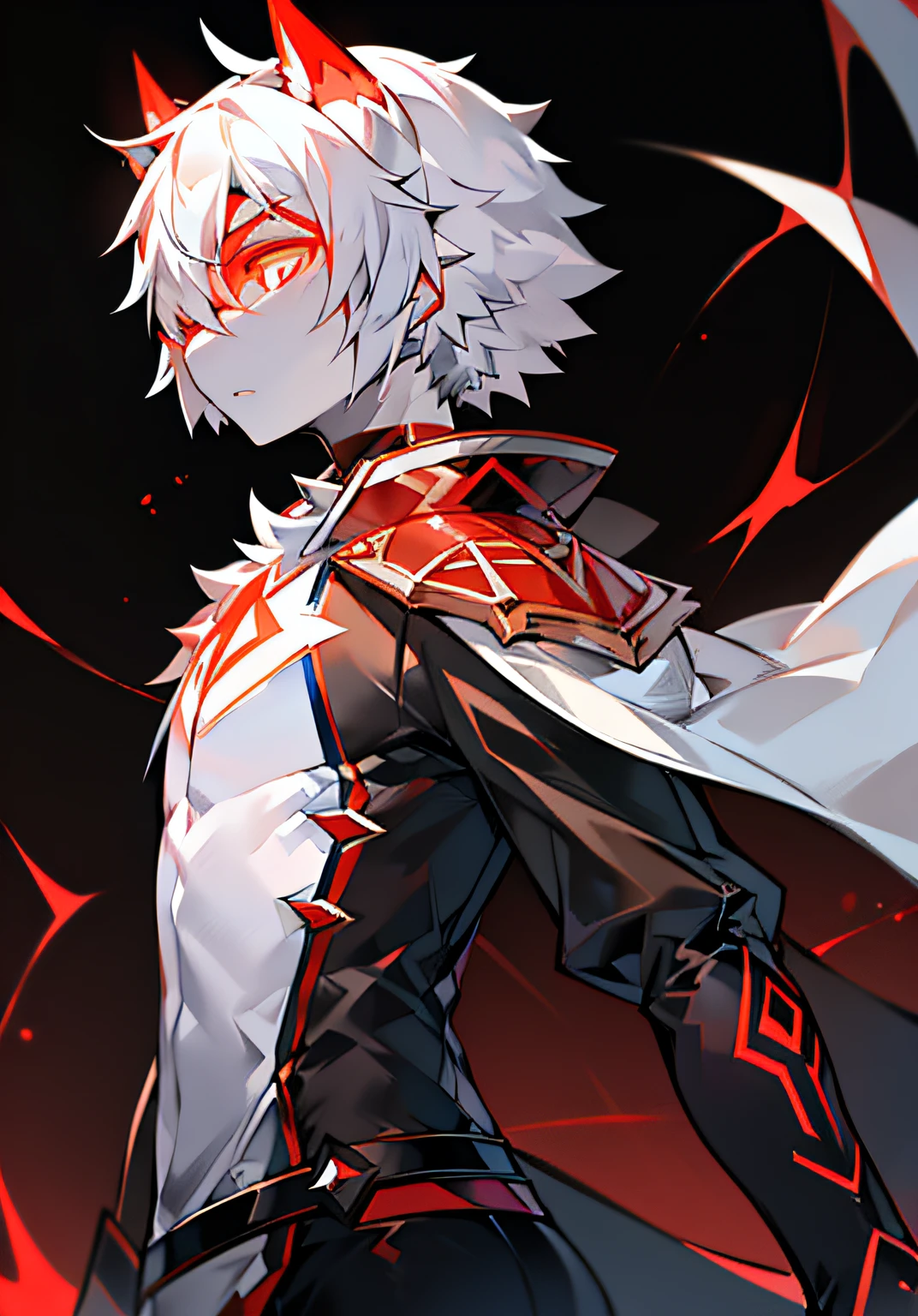 Anime characters with glowing eyes and white hair, From Arknights, with glowing eyes, trending on artstation pixiv, profile picture 1024px, pixiv contest winner, glowing eyes everywhere, 4K anime wallpaper, with red glowing eyes, Anime wallpaper 4 k, Anime wallpaper 4K, with glowing red eyes,Eight-year-old boy