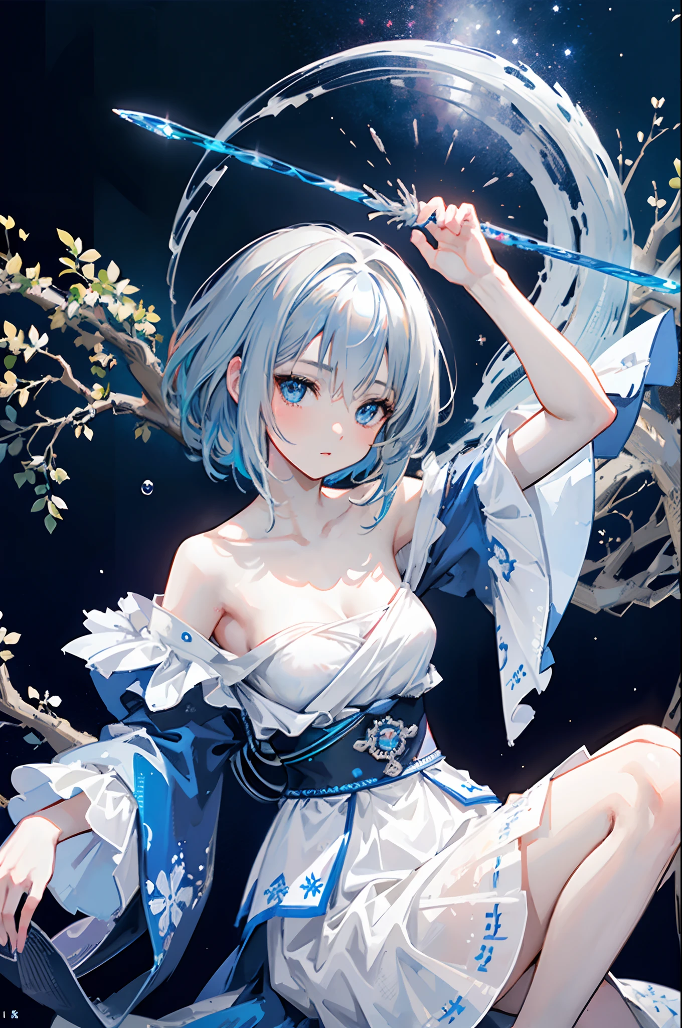 (masterpiece, top quality, best quality, official art, beautiful and aesthetic:1.2), (1 naked girl:1.2), cute, extreme detailed,(abstract:1.4, fractal art:1.3),(silver_hair:1.1), blue eyes,colorful,highest detailed, Beautiful girl trapped inside a big soap bubble,Game of Thrones,Tai Chi,teen