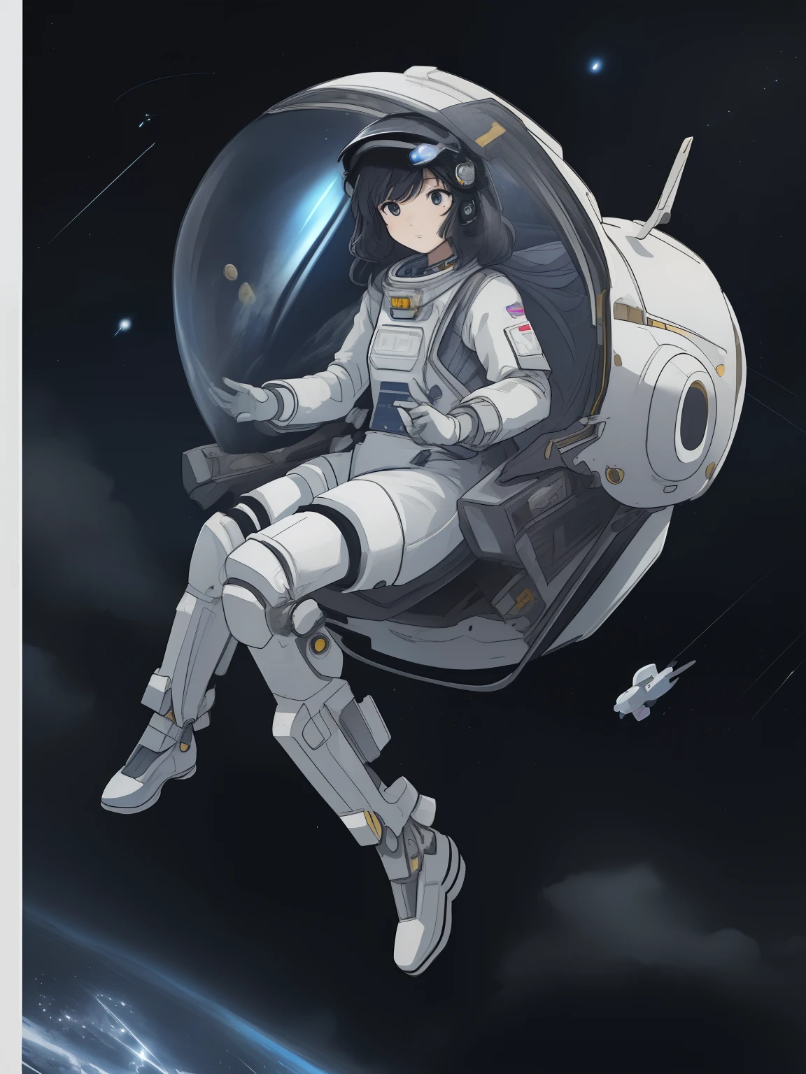 (((masterpiece,best quality,an extremely delicate and beautiful,illustration))),(dynamic angle, medium long shot),((a cute_detailed_girl in spacesuit,beautiful_detailed_face in aerospace_helmet)),(((full body))),(disheveled hair:0.3),(((clouds:0.3),multiple_luna,(floating_fortress technology machinery),night sky background)),(cyberpunk_aerospace_helmet), 
(perspective:1.2),
