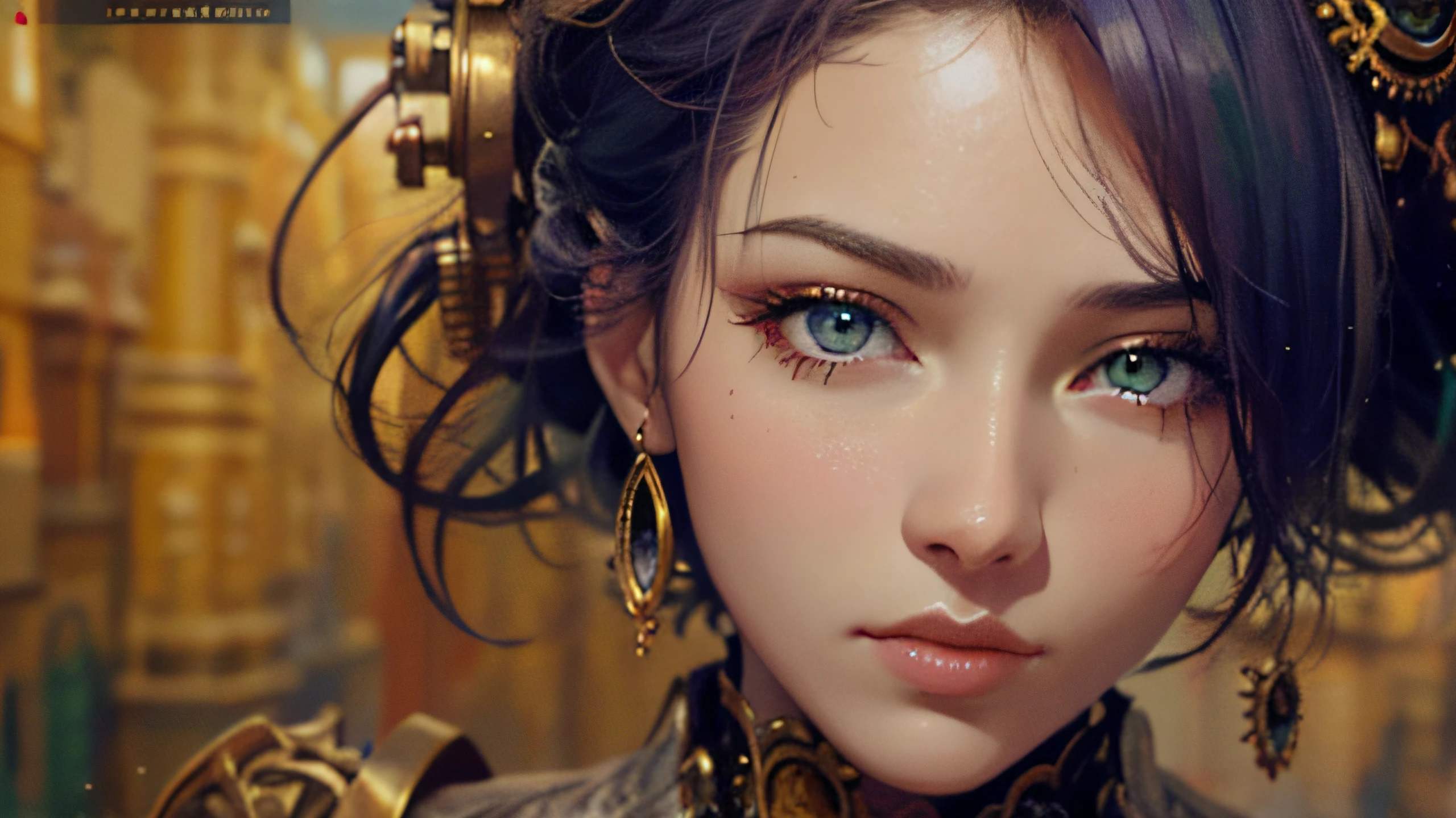 There is a woman with very beautiful hair and an extravagant dress, Arte no estilo de Guweiz, arte de fantasia hiperrealista, Obra-prima de Guweiz, wlop intrincado, steampunk mulher anime bonita, estilo de fantasia steampunk, Guweiz, 4K fantasia detalhe, arte steampunk digital, Arte digital altamente detalhada em 4k, personagem de fantasia hiperdetalhado