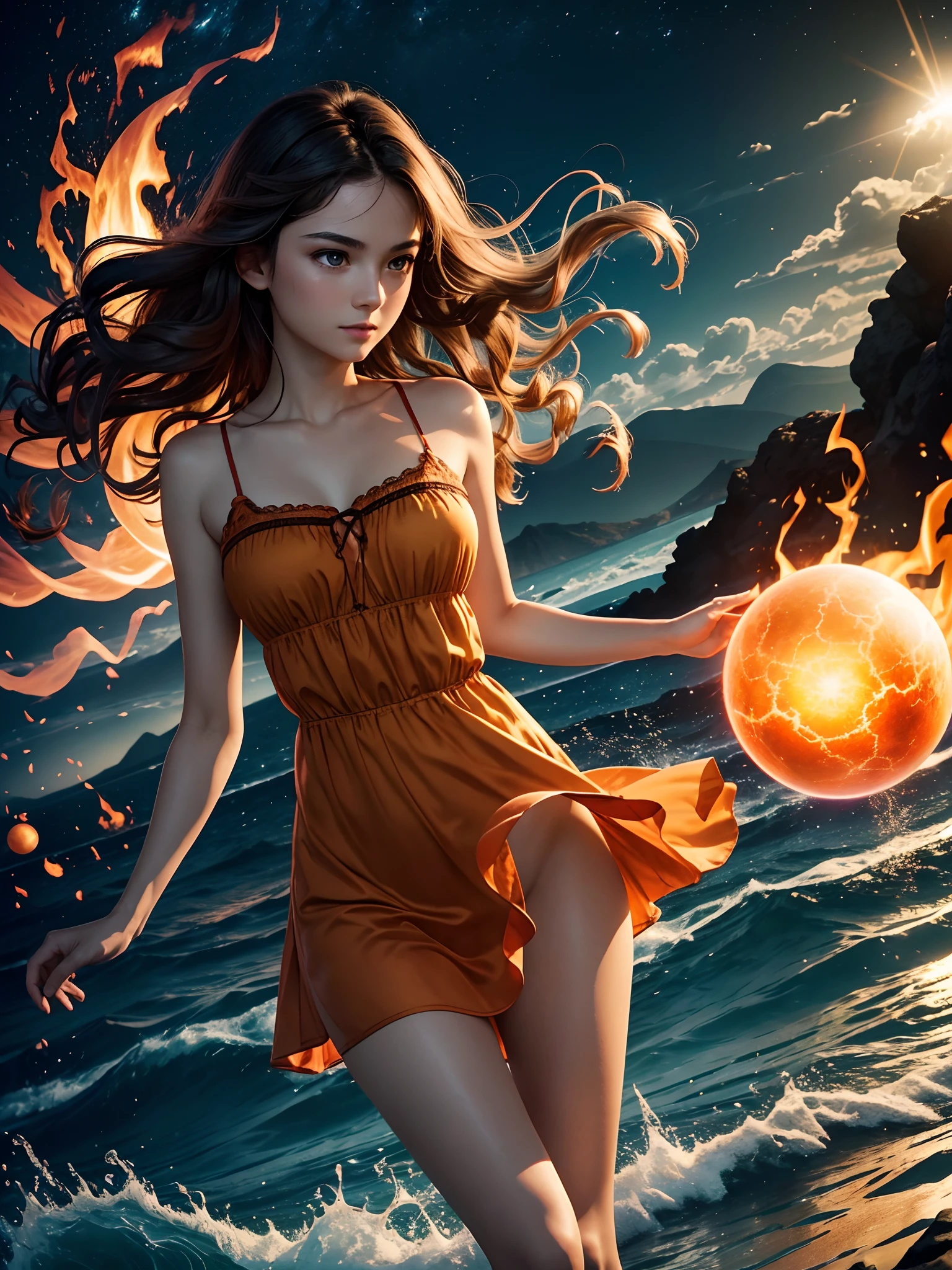(masterpiece:1.1), (best quality:1.2), (artwork:1.1) of (real adult catgirl in light nightdress, dynamic pose:1), skinny, thin legs, thin hips, crepuscular rays, (scenic, floating short hair, tender, natural skin, upper body, tall), (crisp:1.1), (ultra detailed, ultra detailed cg background), full body colorful tattoo, firestorm, centered, colorful, glowing, (depth of field), wavy hair, finely detailed, (edge detection:1), (120mm), beautiful eyes, (intense lighting:1.1), (ultrasharp), fine art, creative, face, bokeh, photographed on a Fujifilm GFX 100S, macro lens, orange, cold blue, fireball, engulfed in flames, flight, sunny, dynamic, physics, sky, lava, moons, shockwaves, red-hot, magic, wizardry, spheres, concentric