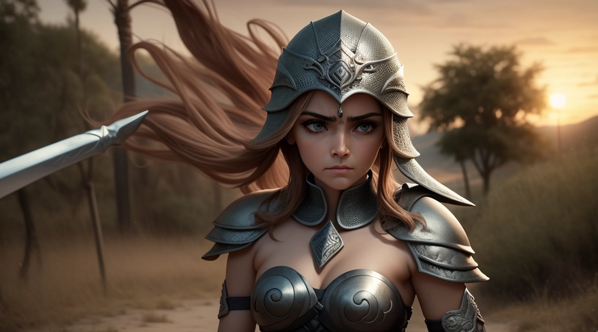 Uma mulher elfa alta e bonita, com pupilas azuis, desprezo nos olhos, a cold expression, uma postura altiva, peito para cima, armadura de luz dourada por todo o corpo, olhando para cima, passeando pelas ruas medievais, fim de tarde, (sun sunset), de frente para o espectador, postura de luta, (segurando uma espada e escudo), a cold expression, armadura de dourada e preta por todo o corpo.
