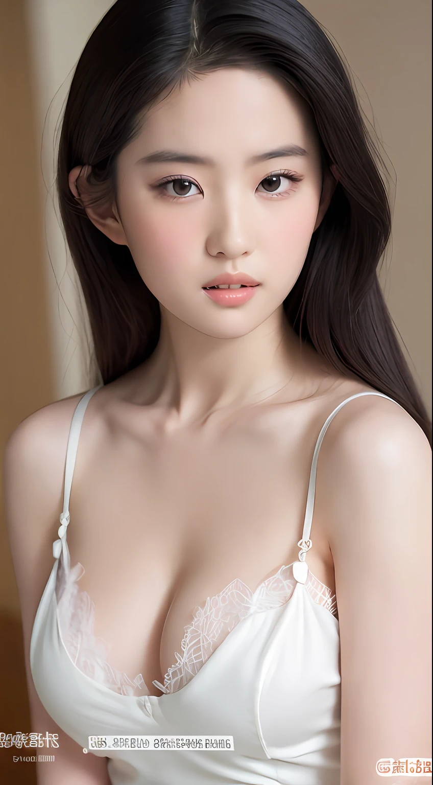 ((top-quality,8k,tmasterpiece:1.3)),Beautuful Women,Hide your face,1个Giant Breast Girl,big breasts beautiful:1.3,Slender abs:1.1,camisole,longblackhair,(sit on a bed),Super detailed face,Highly Detailed Lips,Detailed eyes,二重まぶた,Pink lace suspenders,Protruding cleavage