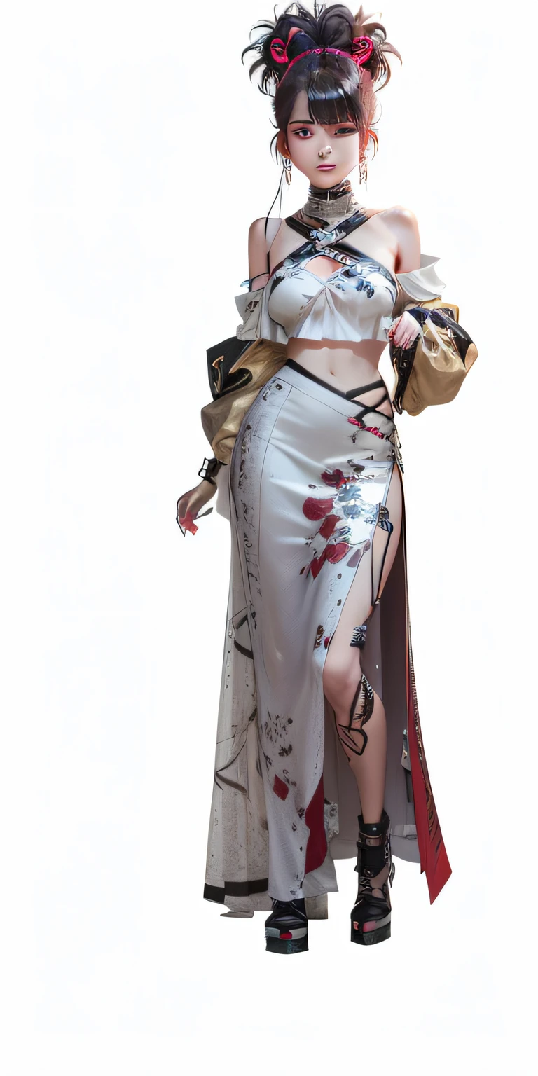 optimum,tmasterpiece,A high resolution,best qualtiy,hyper HD,super detailing,Award-Awarded,16k,独奏,(The upper part of the body),anatomy correct,Beautiful cyberpunk girl,Ex Machina,cute face,high light,Gradient Beige Hair,Hairline,((Scarlet eyes)),long eyelasher,Hanging eye corners,White skin of the,(small boobs),(Slim body),((blouse)),((high-waist_Skirt)),(),ear studs,(neck rings),(Laser material clothing:1.2)