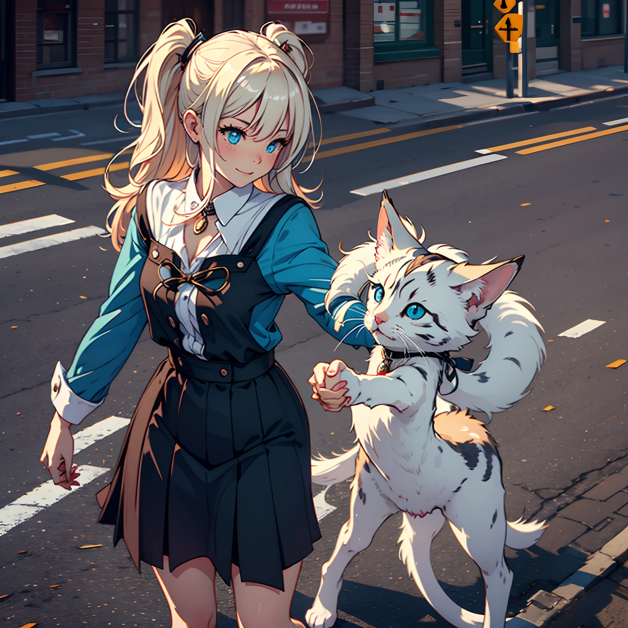 Two dancing pussy Holding hands on the street