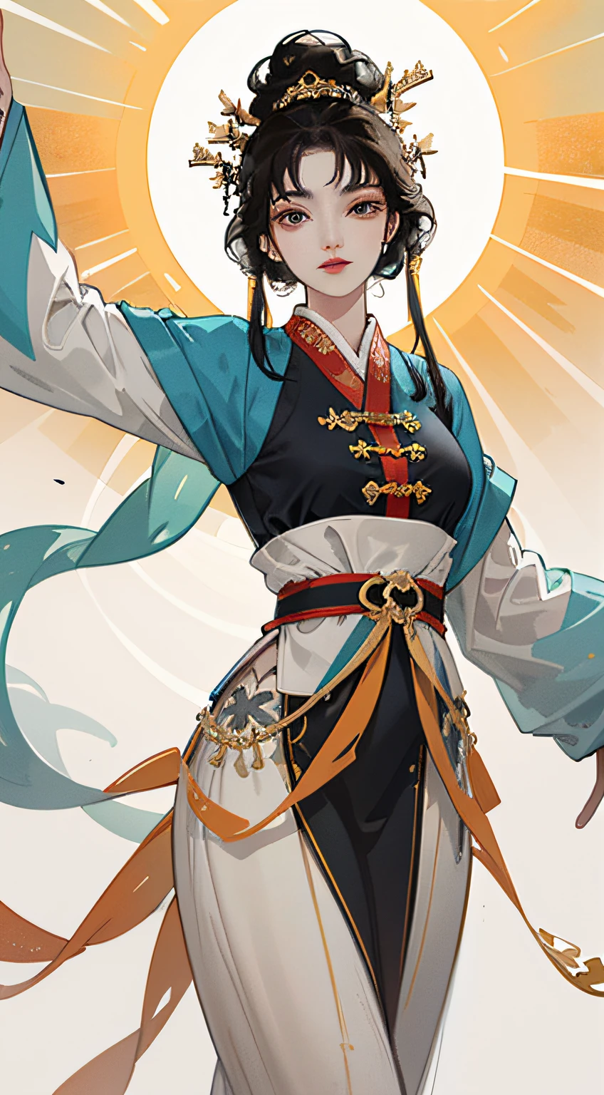 one-girl， Ancient Chinese clothing， A half body， rays of sunshine， Clear face，  （looking to the camera），（orthofacial），Clean white background， tmasterpiece， super detailing， Epic composition， hyper HD， high qulity， extremely detaile， offcial art， Uniform 8K wallpaper， super detailing， 32K